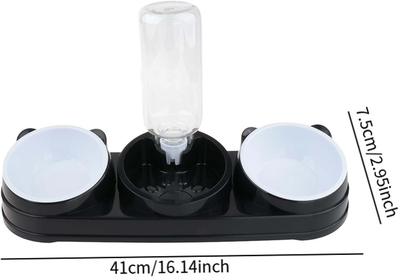Shengquanhao 3-In-1 Cat Bowl Set, Elevated Pet Bowls with Automatic Water Bottle, Raised Cat Bowl, Wet and Dry Food Bowl for Puppy Drinking, Black - Gray image number 6