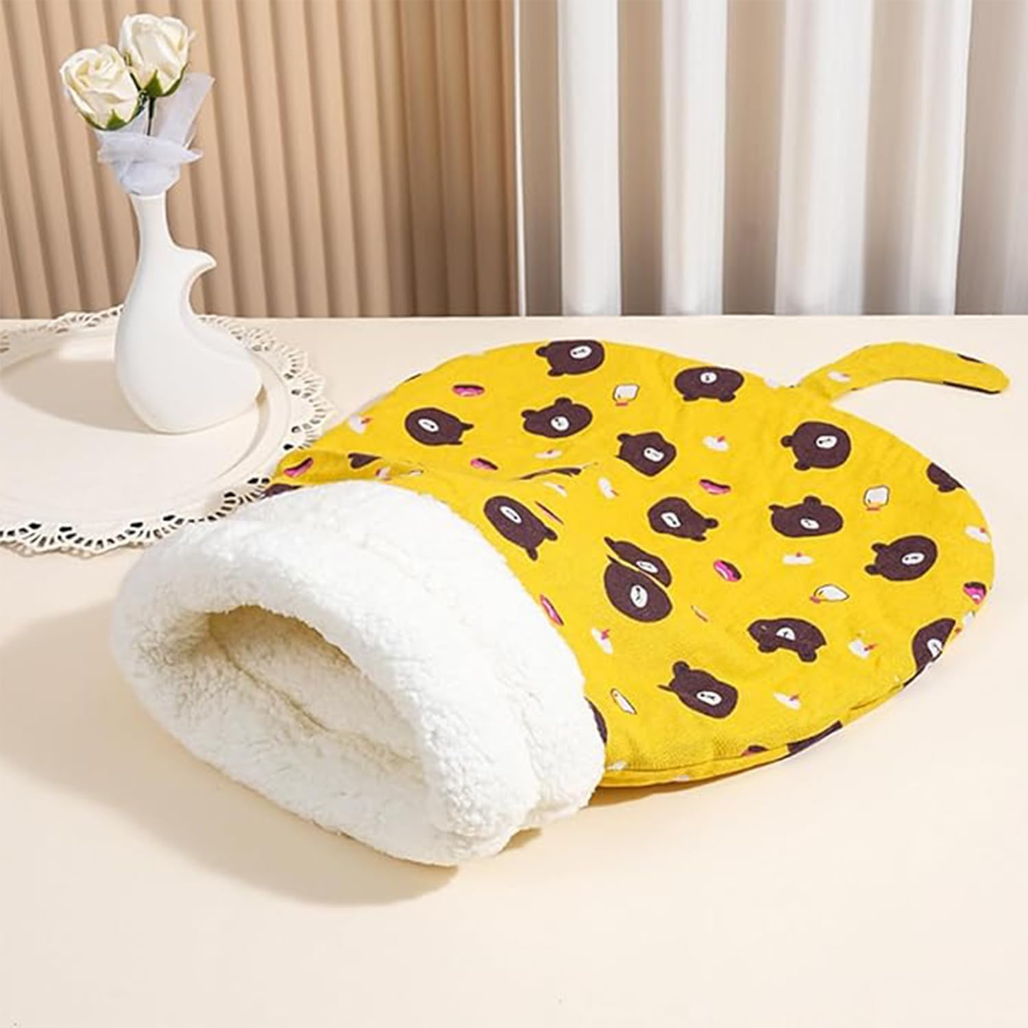 Roczential Cozy Warm Sleeping Bag for Cats, Cozy Cat Winter Sleeping Bag, 360-Degree Wrap Self-Warming Plush Puppy Sleeping Nest (Yellow) - Blue image number 5