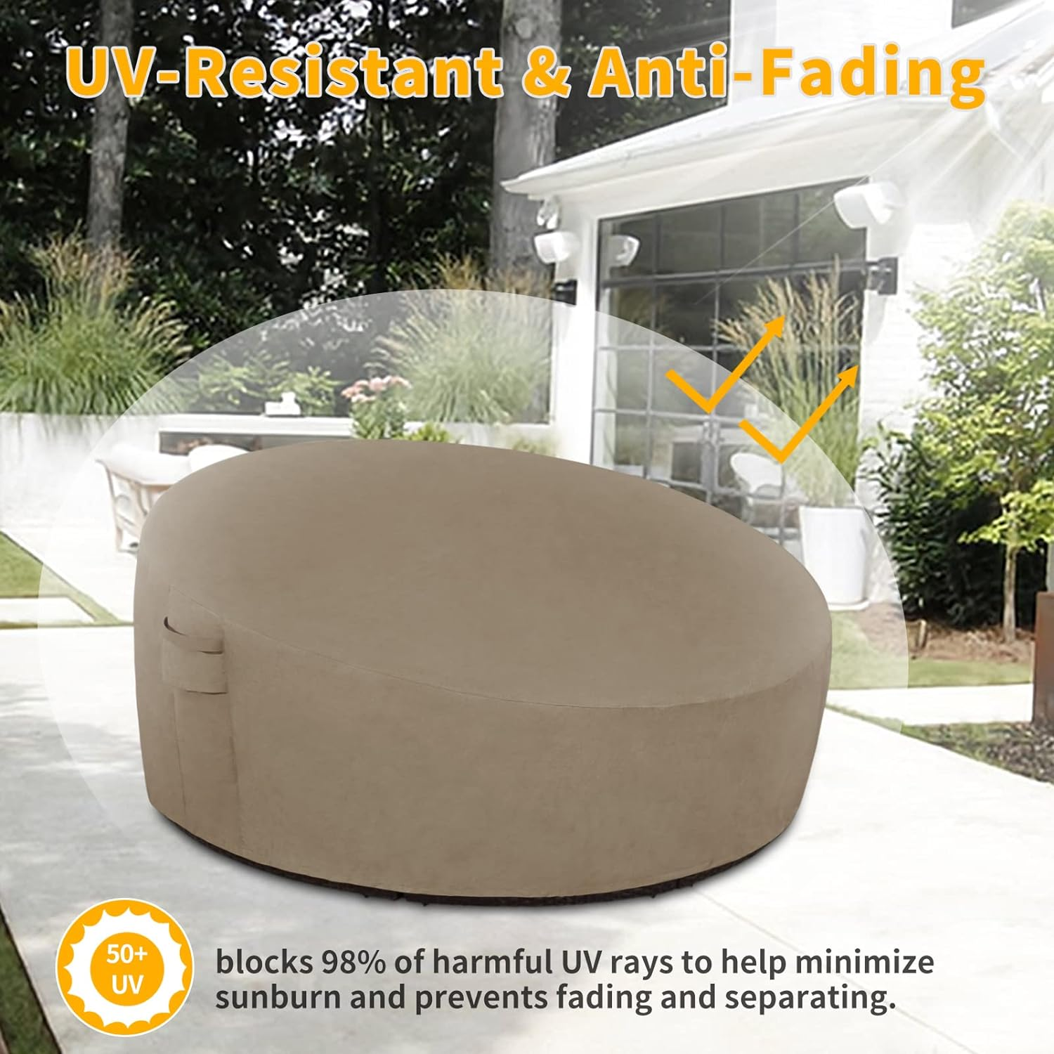 Easy-Going Heavy Duty 600D Outdoor Daybed Cover 75 Inch UV Resistant Patio round Sofa Cover Waterproof Outdoor Canopy Daybed Sofa Cover with Air Vent 75" Dia X 35"/18" H, Camel image number 7