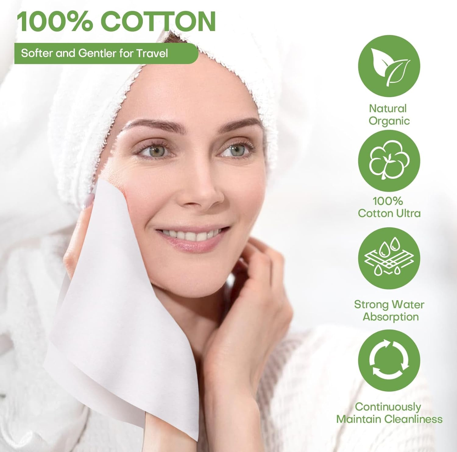 Compressed Towel Tablets for Travel 100 Pcs, Thicken 100% Cotton Disposable Face Towel Individually Wrapped, Compact Portable Mini Reusable Clean Washcloths for Camping Gym Home Beauty(Green) image number 6