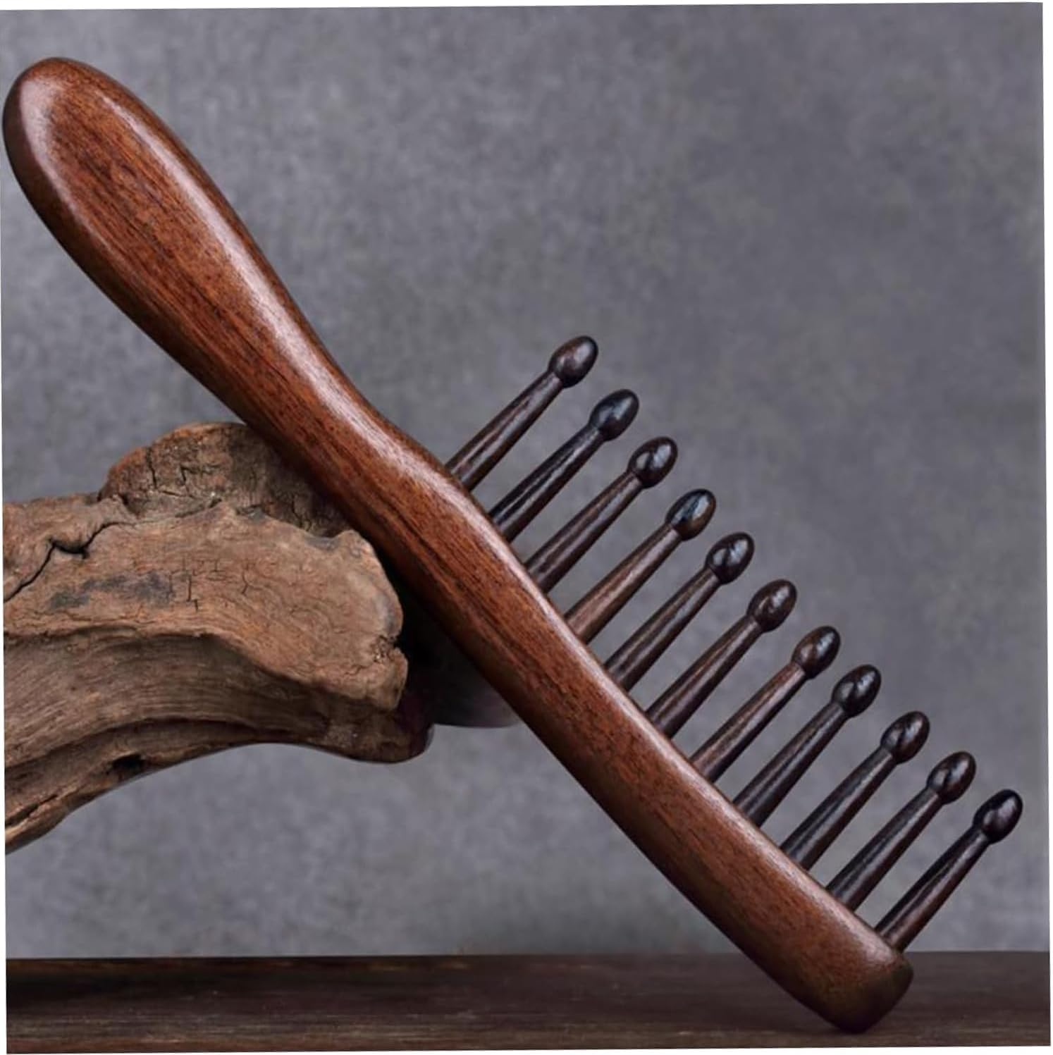 Lexziuo 1PCS Wide Tooth Wooden Comb for Scalp Massage - Natural Hair Detangler & Styling Comb for Men & Women with Comfortable Long Handle