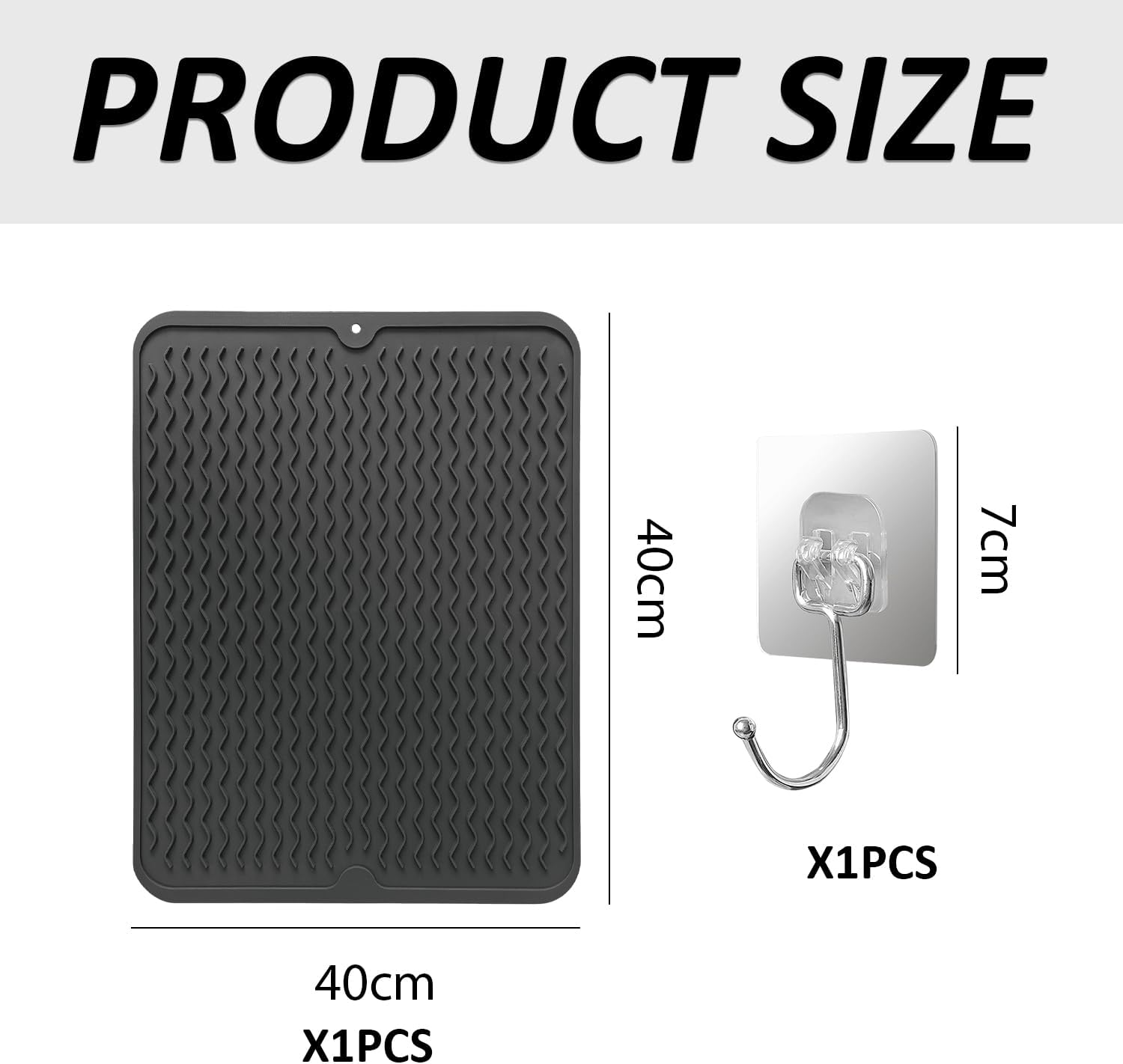 ZBHDEYG 1 Piece Drying Placemat, 1 Piece Hook, Silicone Dish Drying Mat, Dish Drying Mat, Kitchen Drying Mat, Non-Slip Bowl Mat image number 4