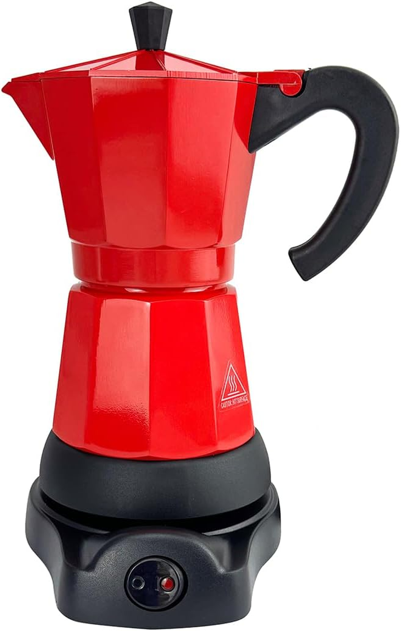 Mornest Aluminium Electric Moka Pot Coffee Maker, Electric Espresso Maker Auto Shutoff, Italian Classic, 360 Degree Rotating Base, 3/6 Cups (150/300Ml), Red/White/Black/Blue/Silver (Black, 6 Cups)