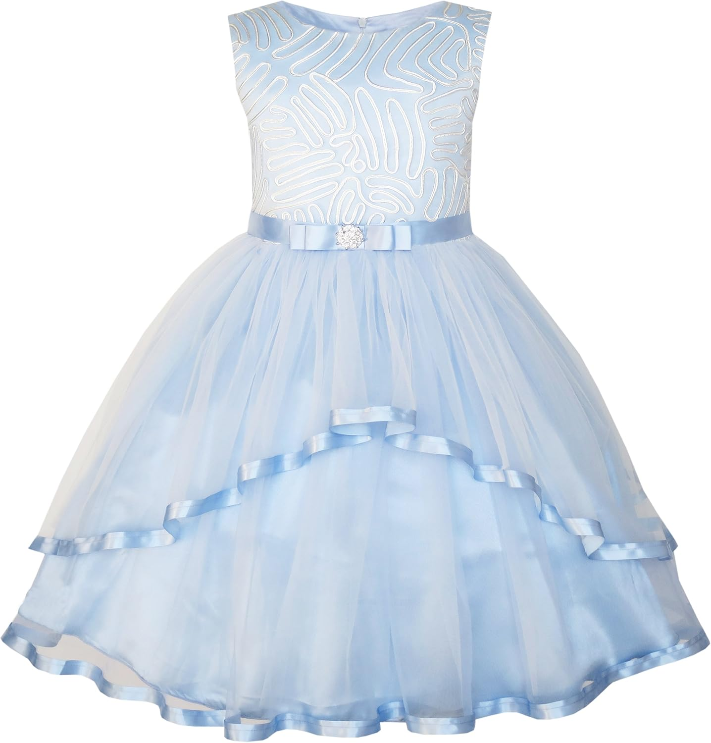 Sunny Fashion Flower Girls Dress Blue Belted Wedding Party Bridesmaid Size 4-12 Years