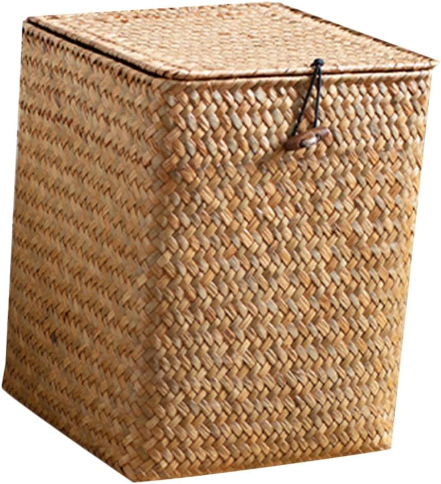 Luxshiny Seagrass Storage Box Lidded Woven for Desktop Organization and Bedroom Tidiness for Sundries and Cosmetics image number 5
