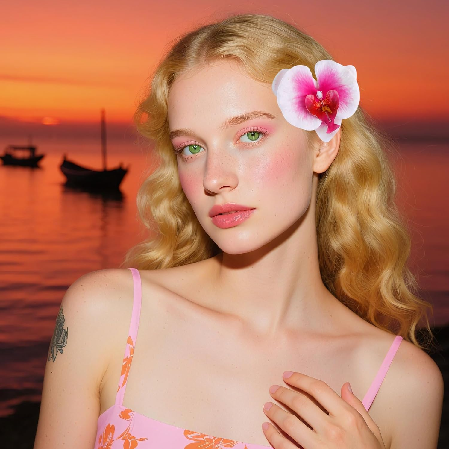 SAIIURV Pack of 10 Pink Flowers Hair Clips, Orchid Artificial Flowers, Hairpin, Women'S Bohemian Hair Flower, Hair Clips, Hair Accessories, Decorations, Hair Accessories for Women, Girls, Summer image number 3