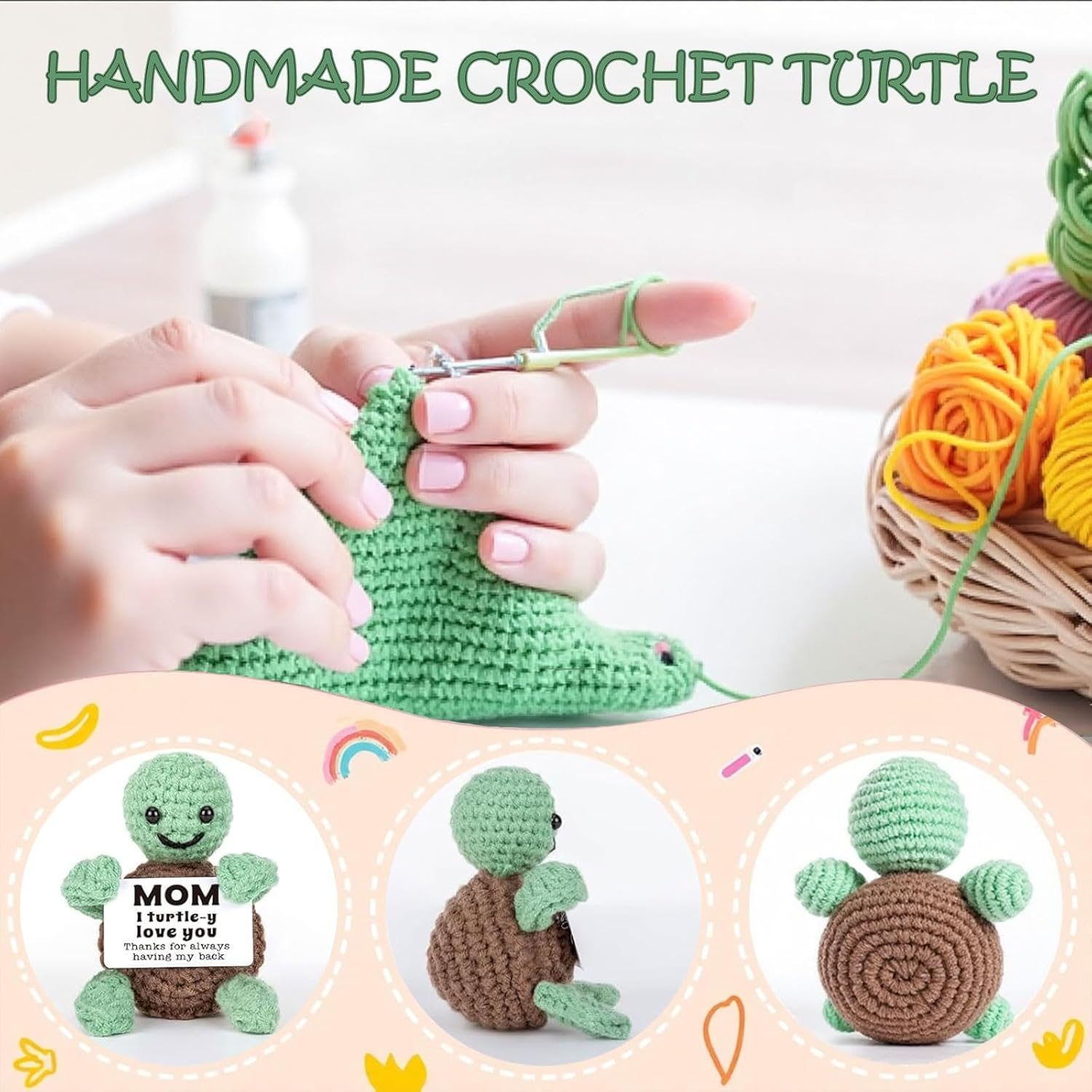 Handmade Emotional Mini Funny Crochet Turtle for Her Him, Wife Husband Girlfriend Boyfriend I Love You Gifts, Anniversary Birthday Gifts Turtle Decorations Decor (Turtle Lover) - Turtle Dad image number 3