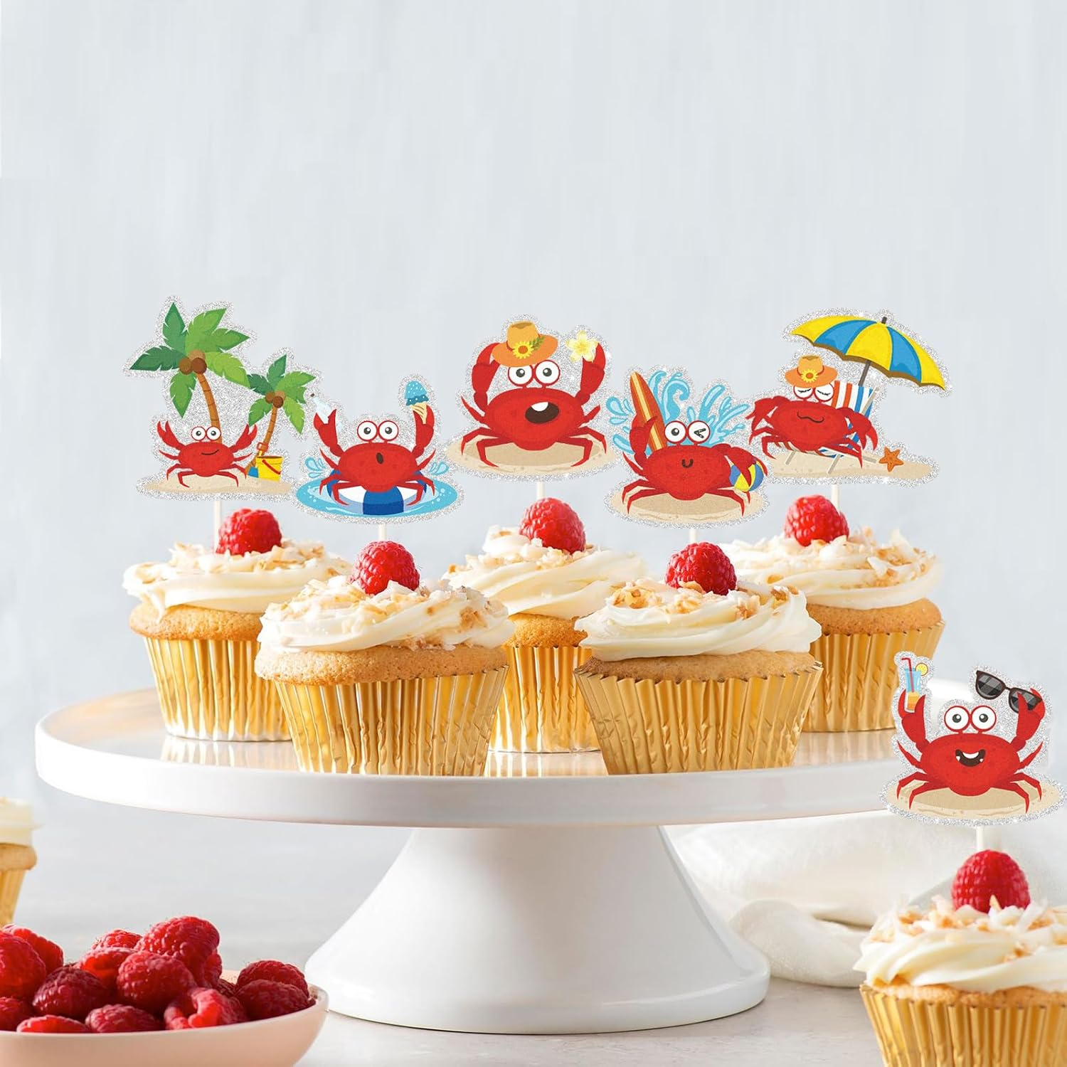 Crab Cupcake Toppers Baby Shower Party Supplies,Marine Organism Birthday Party Decorations Supplies,Sea Beach Marine Animal Theme for Kids Boy Girl 1St 2Nd Happy Birthday Party Supplies..18 PCS image number 3