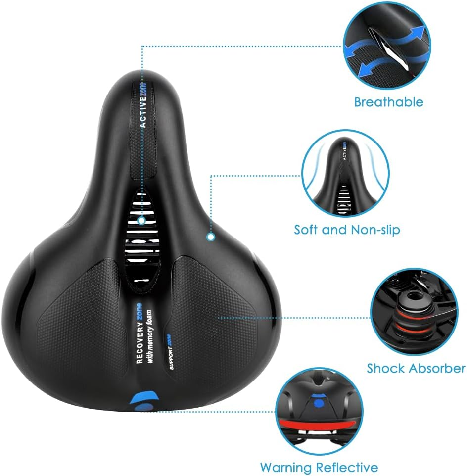 WOTOW Comfort Bike Seat, Replacement Soft Padded Bicycle Saddle High Density Memory Foam Double Shock Absorbing Rubber Suspension Universal Fit for Women'S Men'S Bikes image number 3