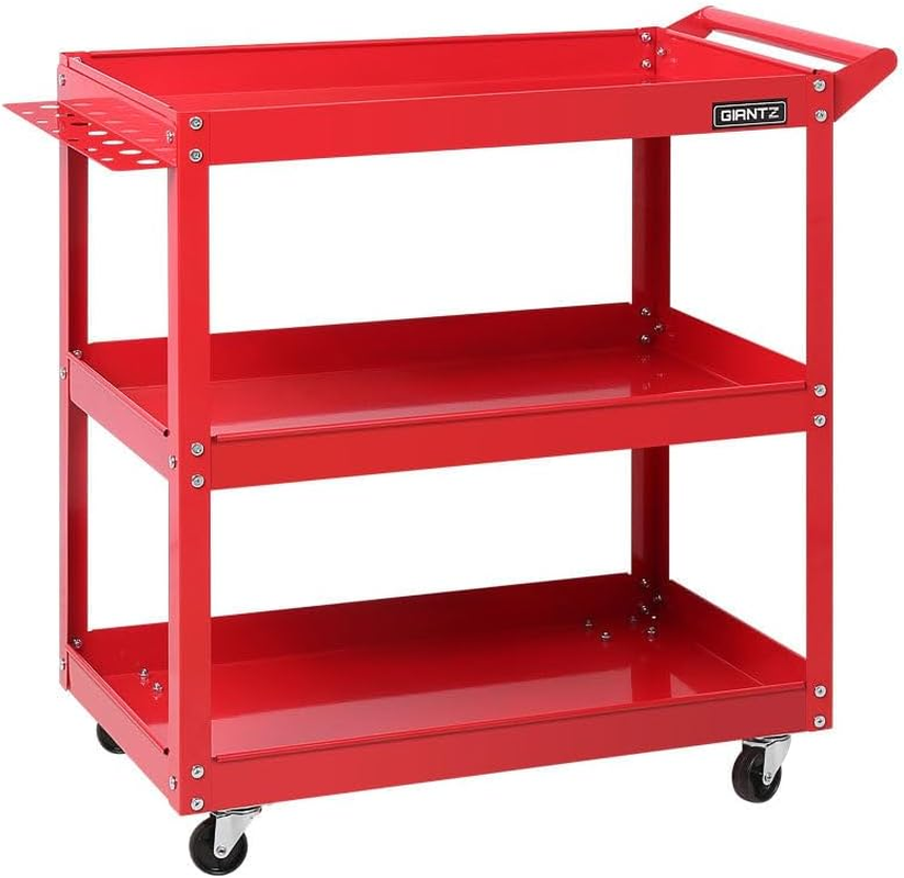Giantz 3 Tier Steel Tool Trolley, Tools Storage Trolleys Cart Mechanic Rolling Carts Garage Bar Workshop Warehouse Organiser, 150Kg Capacity Rust Resistant Lockable Castors Red image number 2