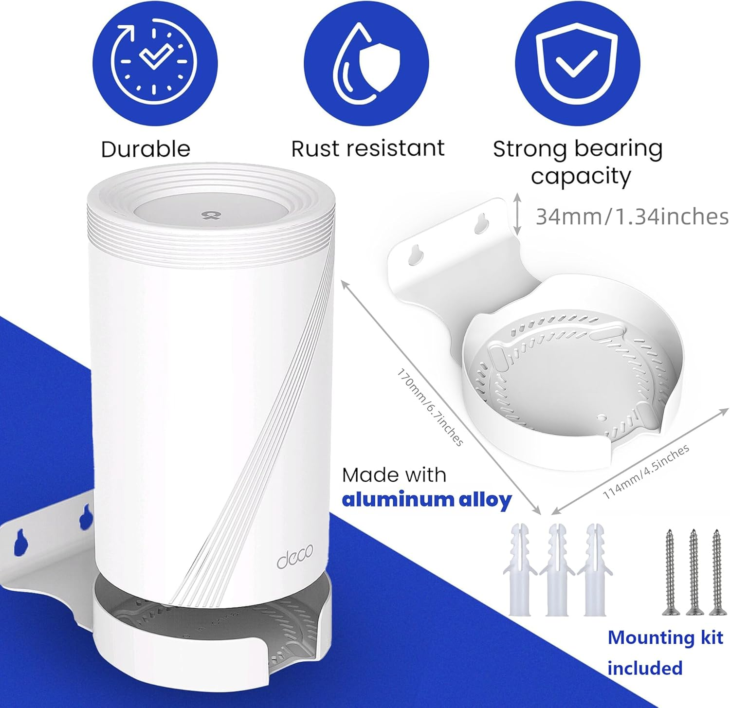 Bangcheer Wall Mount for Tp-Link Deco BE63/ BE65/BE10000/BE11000 Mesh Wi-Fi 7 System, Saving Space Aluminum Alloy Wall Hanging Bracket Holder with Cable Storage Rack, Easy Installation (White-3Pack) image number 1