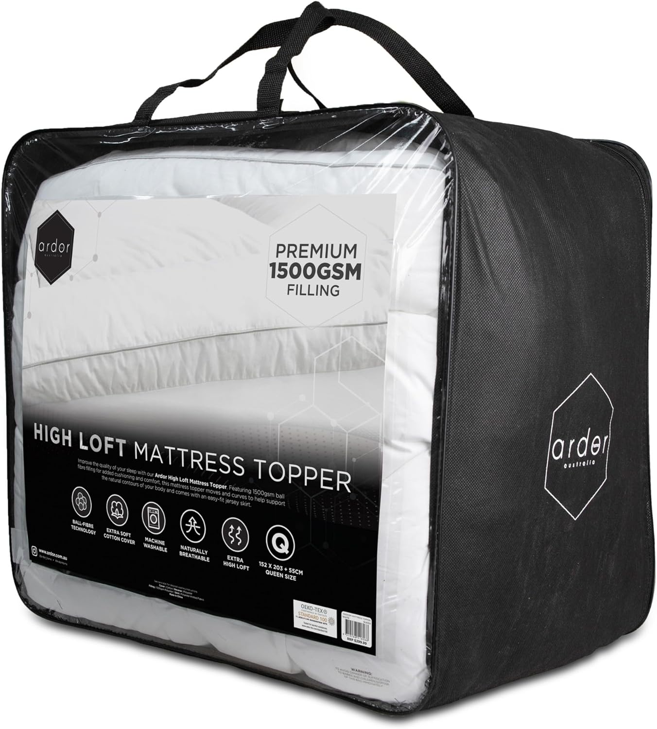 Ardor 1500GSM Ball Fibre Mattress Topper, Double, White image number 1