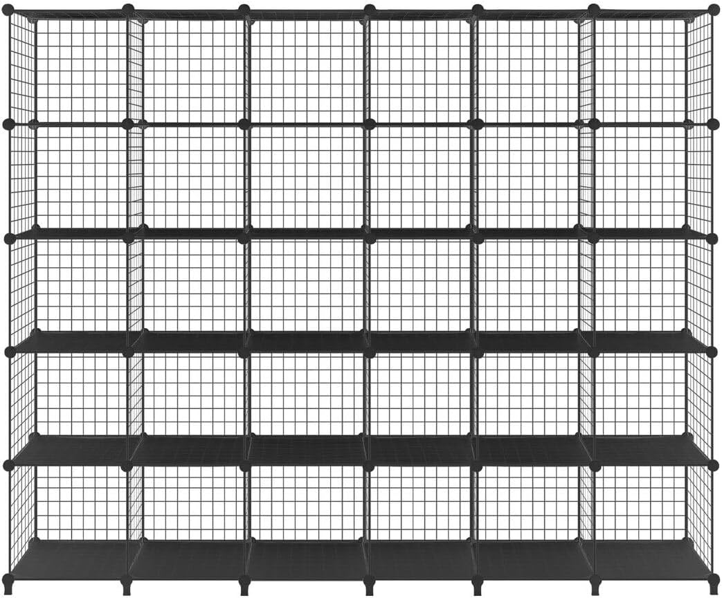 Metal Wire 25 Cube Storage Grid Organizer DIY Modular Cabinet for Toys Books Clothes Black