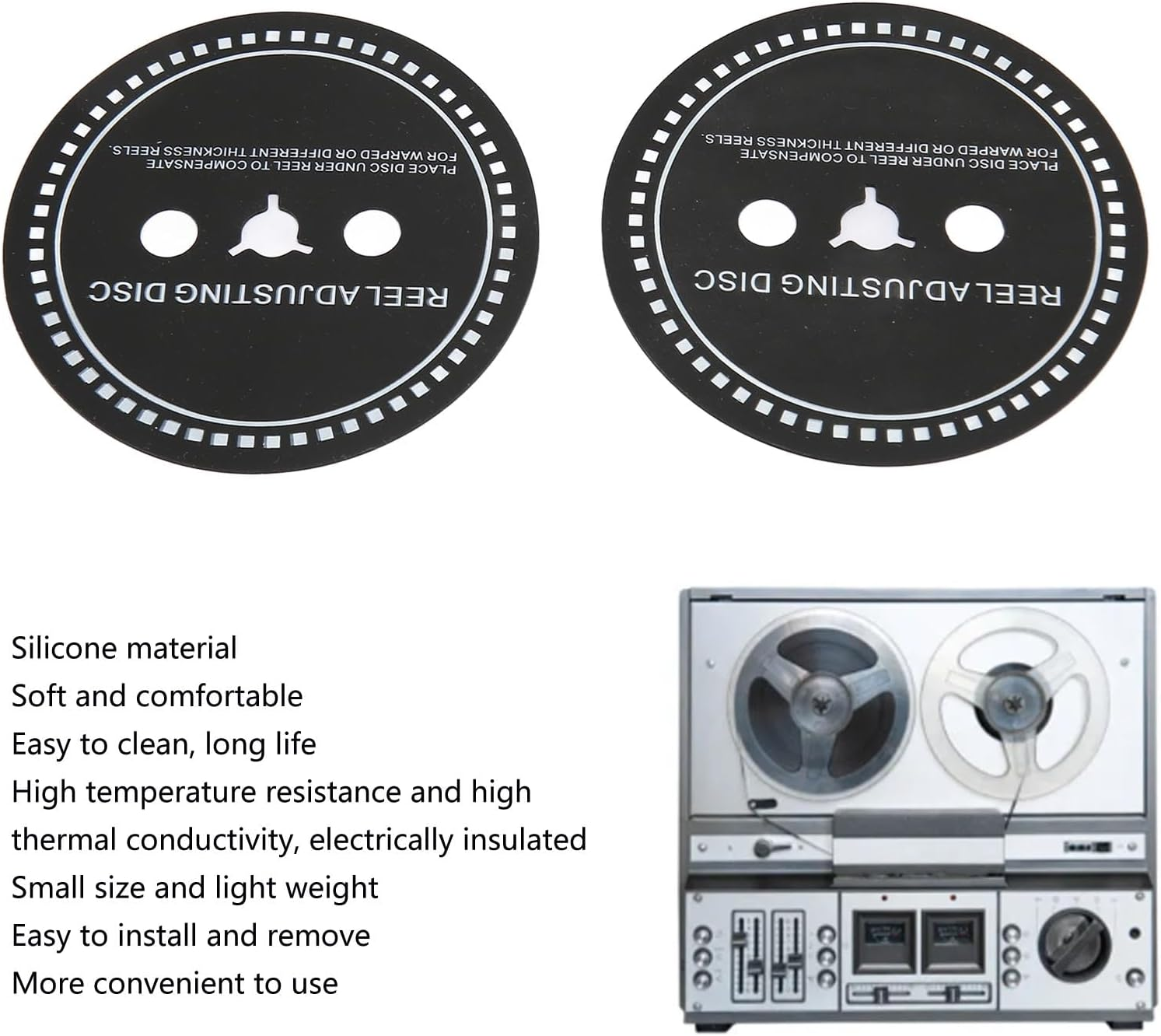 2PCS Nab HUB Adapter Spacer for Reel to Reel Tape Recorder, Silicone Reel Adjusting Disc for Reel to Reel Tape Recorder Black (0.8Mm) image number 4