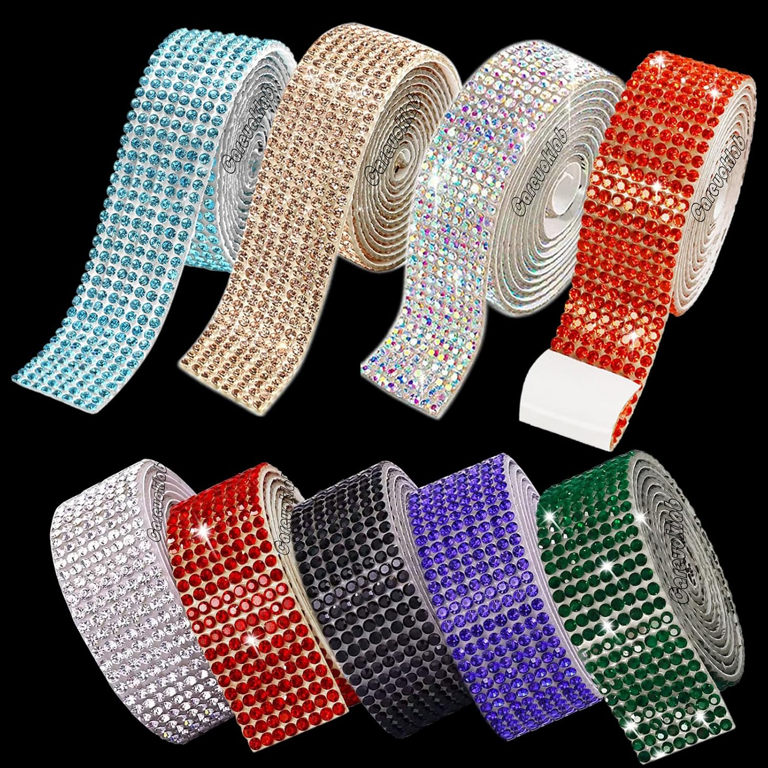 4 Rolls 8 Rows Self Adhesive Rhinestone Ribbon Crystal Diamond Sticker Bling Ribbon DIY Decoration with 2 Mm Rhinestone for Wedding Party Decor, DIY Art Craft 4 Yards (Crystal Clear)