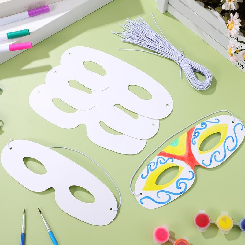 Toddmomy 120Pcs White Paper Craft Masks with Elastic Ropes for DIY Decoration for Halloween Mardi Gras Costume Parties and School Events and Comfortable Fit image number 3