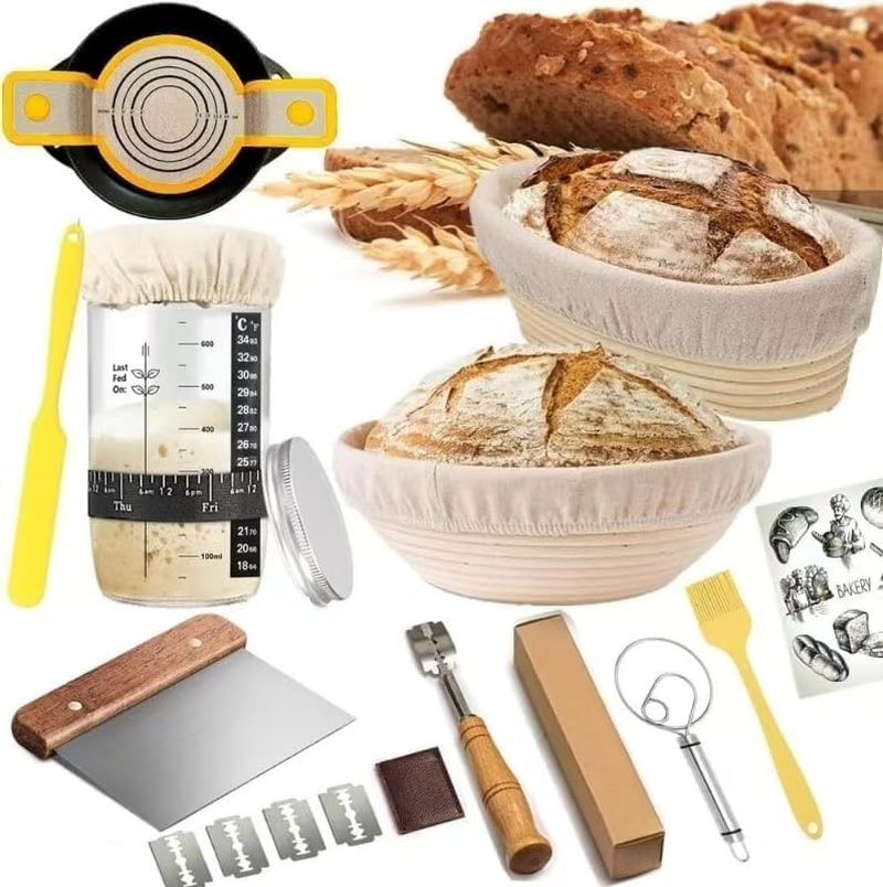 Sourdough Starter Kit, Sourdough Bread Baking Supplies with 2 Bread Proofing Baskets for Sourdough, 36Oz Sourdough Starter Jar, Bread Lame, Dough Scraper, Dough Whisk & Silicone Bread Sling image number 6