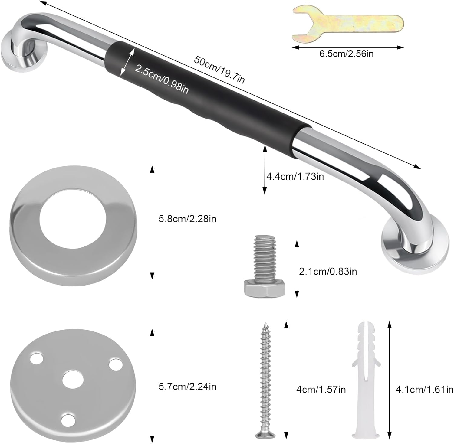 Sunzone 2 PCS Shower Grab Bar,20-Inch Stainless Steel Bathroom Shower Handle,Grab Bars for Bathroom,Safety Hand Rail Support,Assist Bath Handle for Elderly,Handicap,Senior image number 6