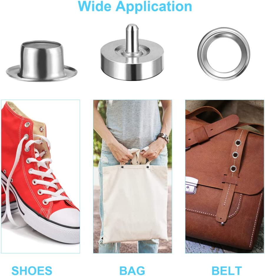 100 Sets Grommet Kit, Thickened Grommets Eyelets 1/4 Inch, Silver Metal Eyelet, Grommet Tool Kit for Leather, Fabric, Tarp, Shoes, Clothing, with 3PCS Installation Tools image number 2