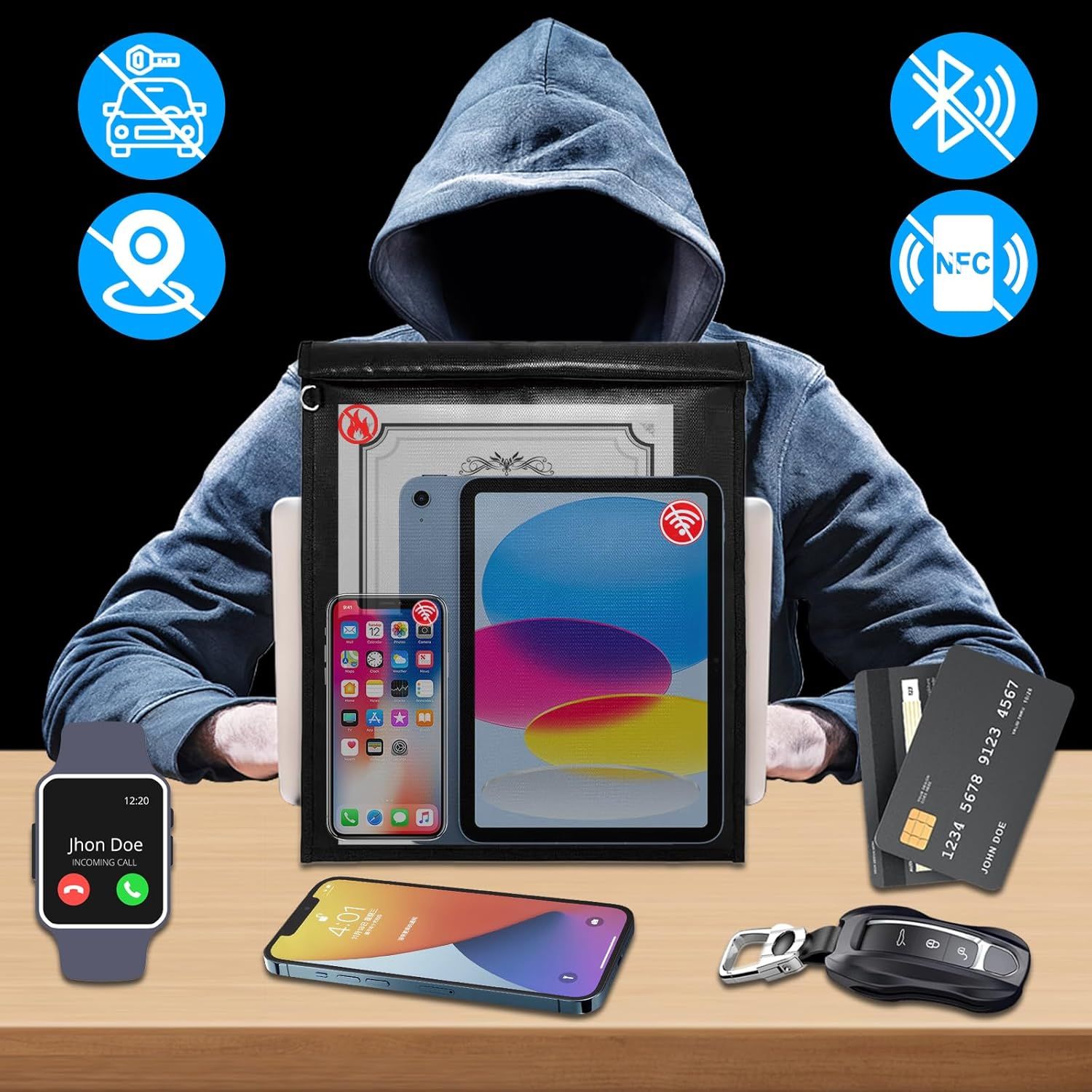 FOVNOT 4 Pack Faraday Bag for Keys - Fireproof Waterproof RFID Signal Blocking Pouch for Documents, Tablets, Phones & Car Keys image number 2