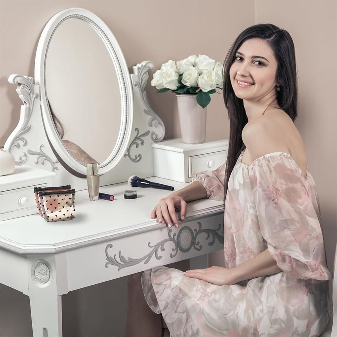 JYNXOR Set of 4 Mini Make-Up Bags, Mini Cosmetic Bag, Net Cosmetic Bags, Mini Mesh Bags with Zip, Make-Up Zip Pockets for Lipstick, Headphones image number 2