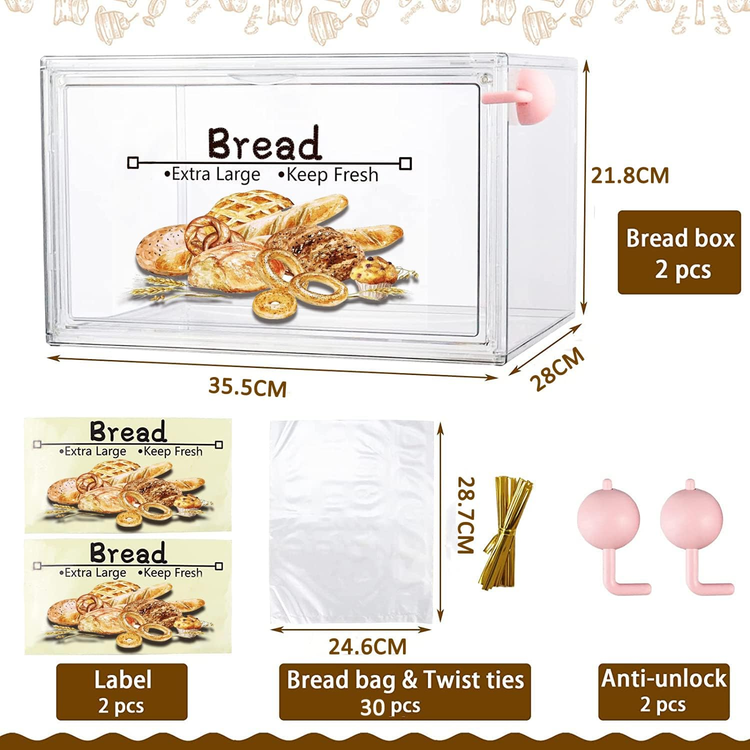 2PCS Bread Bin for Kitchen Storage & Organisation &ndash; Large Bread Box for Kitchen Countertop , Stackable Double Layer Bread Storage Container, Clear Bread Boxes for Kitchen Counter, Bread Keeper for Homemade Bread (2 PCS) image number 2