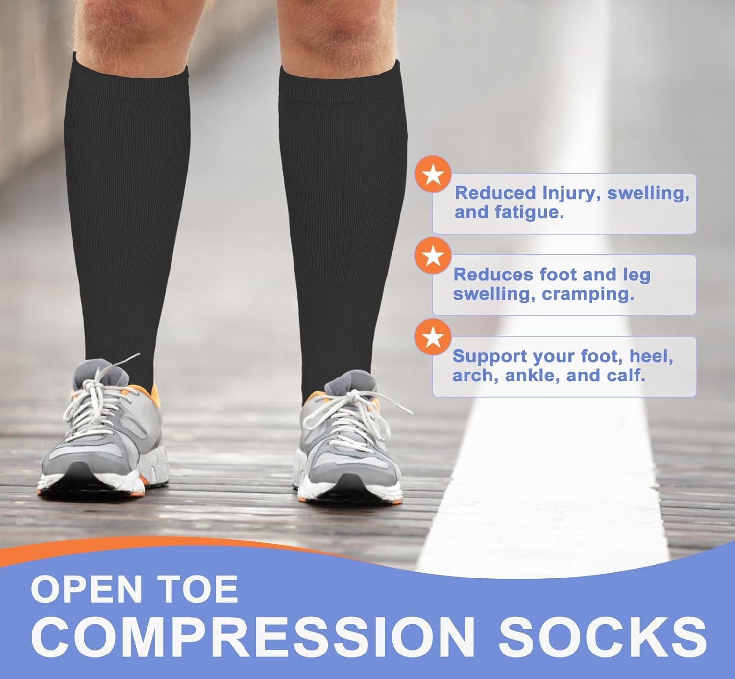 3 Pairs Open Toe Compression Socks 20-30Mmhg Knee High Medical Compression Socks for Women Men Travel Flight Nurse Support-Sztty