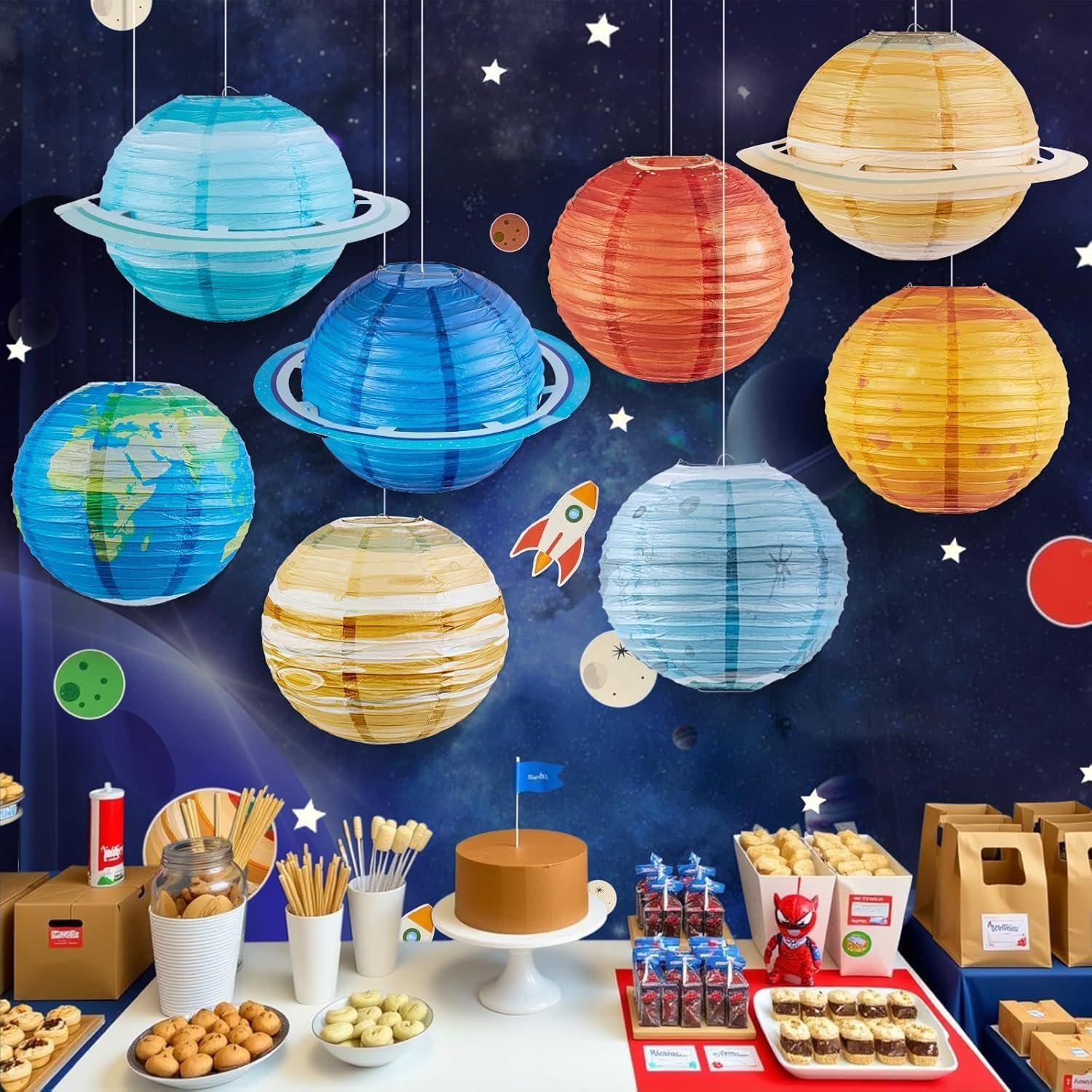 8 PCS Planet Paper Lanterns, 12 Inch Outer Space Party Decorations, Solar System Planets Lantern for Kids Theme Birthday Room Decorations (8) image number 2