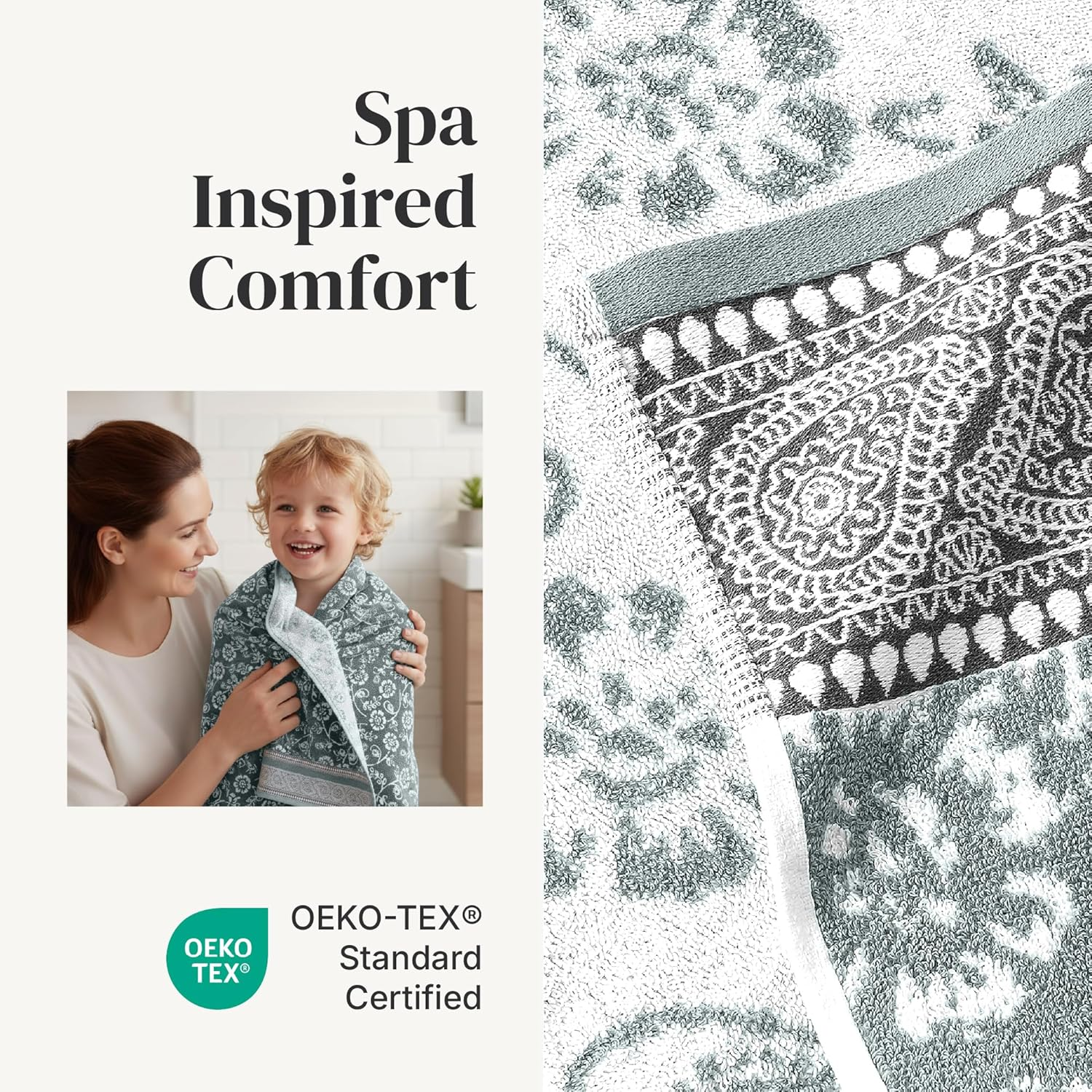 Modern Threads 6 Piece Set, 2 Bath Towels, 2 Hand Towels, 2 Washcloths Yarn Dyed Jacquard/Solid Towel Set Ophelia Dark Sage image number 2