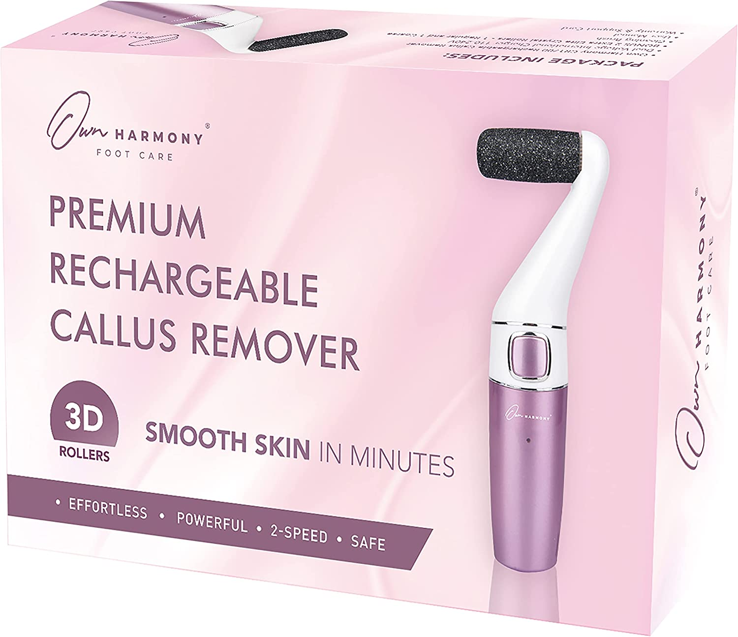 Electric Foot File, Rechargeable Foot Callus Remover: Professional Spa Pedicure Kit and Foot Scrubber Tools, Cracked Heel Repair Feet Care by Own Harmony - Best for Dry, Dead, Hard Skin - 3 Rollers image number 2