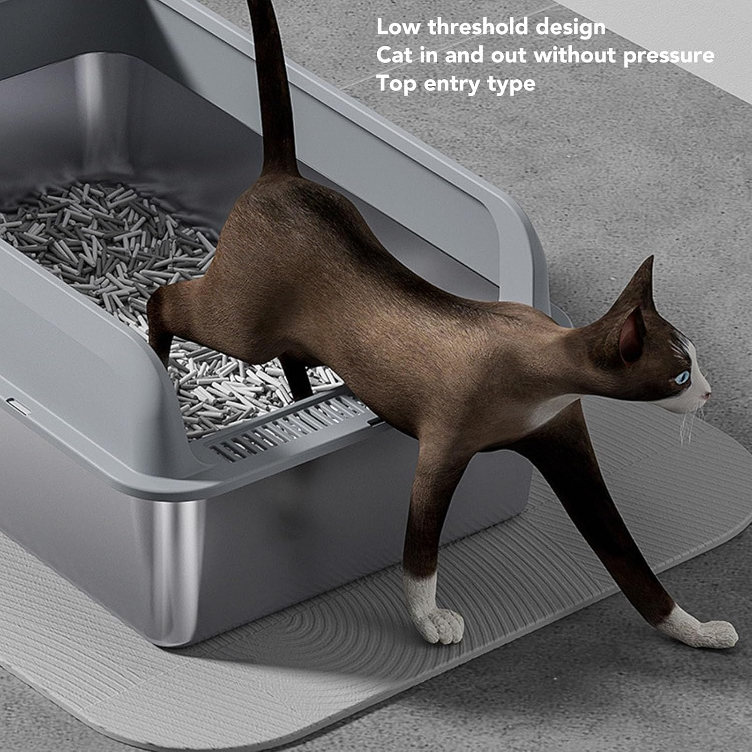 Stainless Steel Cat Litter Box with Lid, Extra Large Litter Box for Big Cats, Metal Litter Box with Wall Sides Enclosure, Non-Sticky, Anti-Leakage, Easy Cleaning Litter (Extra image number 2