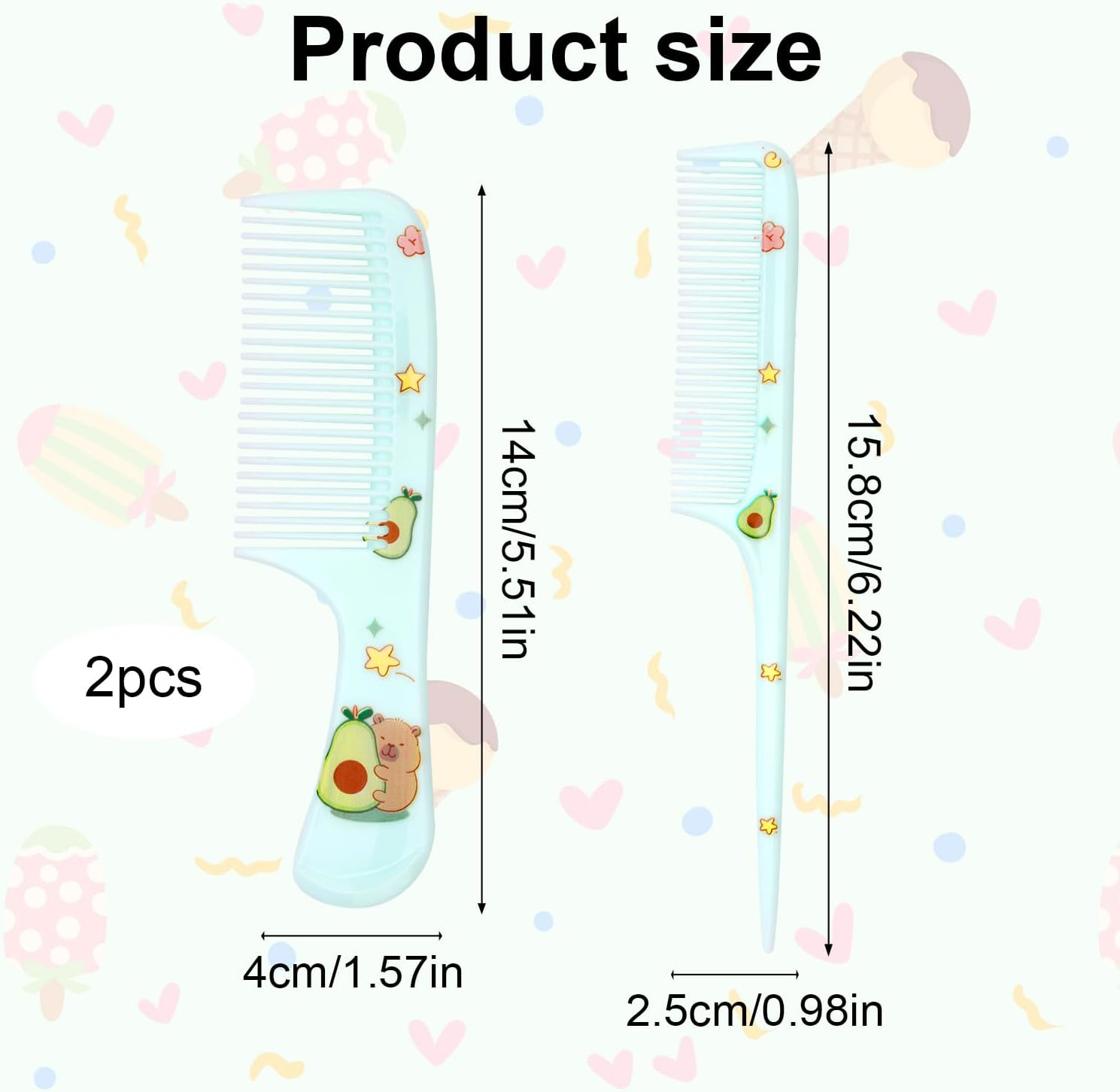 2Pcs Capybara Baby Hair Comb Set, Adorable Plastic Fine Tooth & Rat Tail Mini Combs for Toddlers and Kids Anti-Static Combs for Dry Hair (Green) image number 6