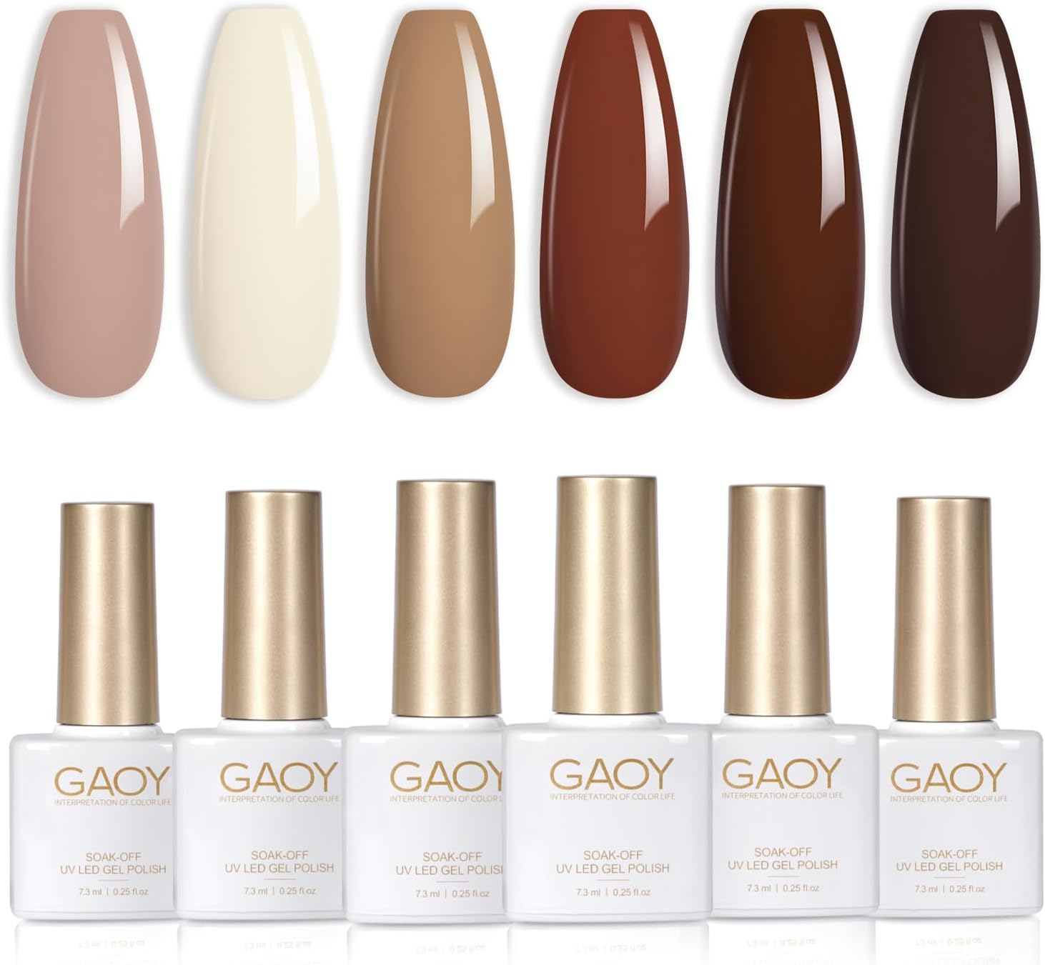 GAOY Nude Brown Fall Gel Nail Polish Set, 6 Colors White Beige Dark Tan Taupe Soak off UV Light Cure Gel Polish Kit for Salon and Nail Art DIY at Home