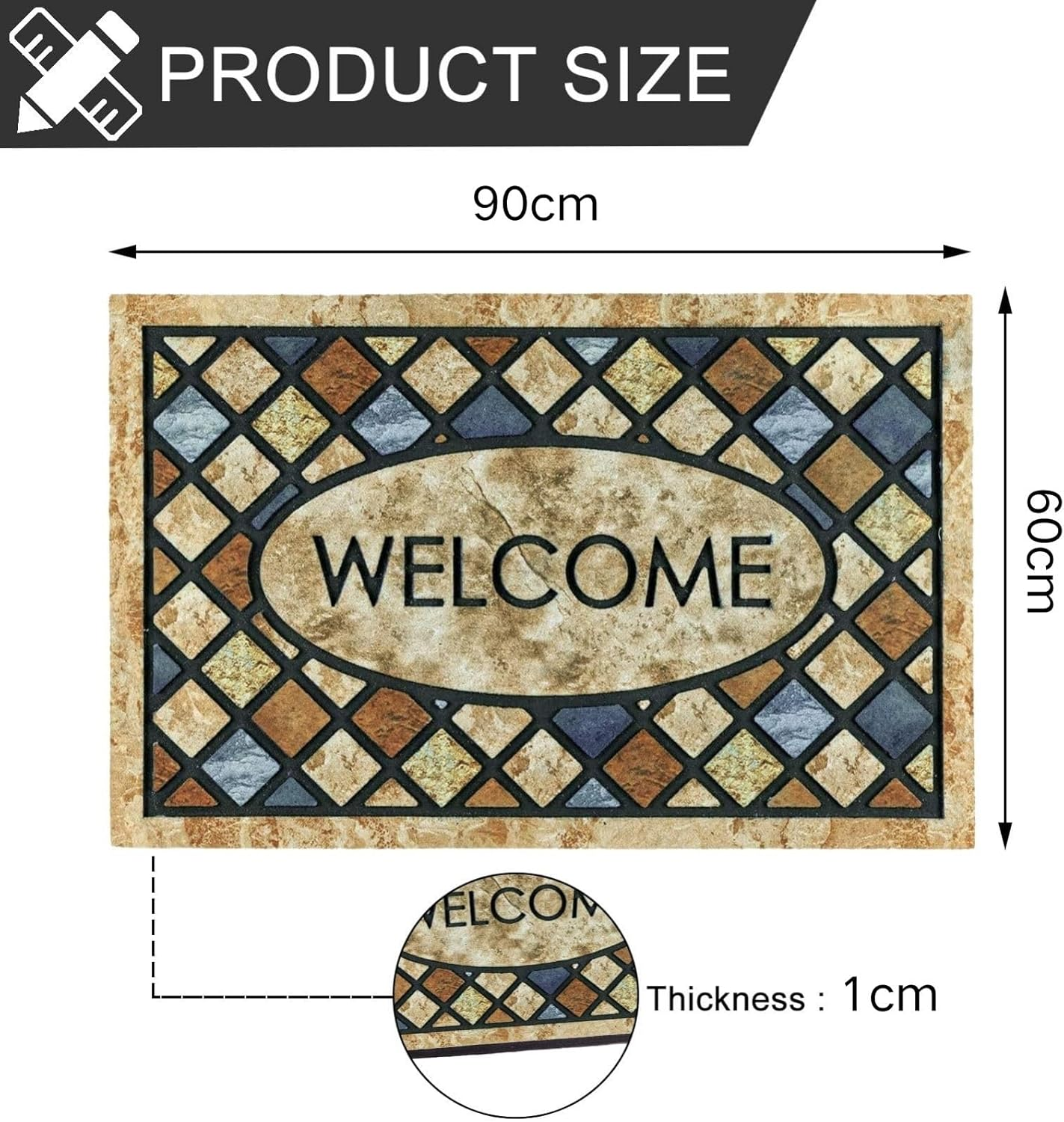 Blue Welcome Door Mat 60&times;90Cm Front Doormat Outdoors for Home Entrance Outdoors Mat for outside Entry Way Doormat Entry Rugs, Heavy Duty Toto Non Slip Rubber Back Low Profile 021 image number 5