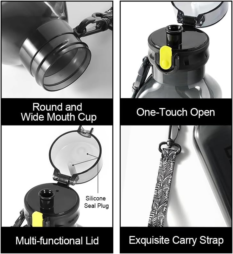 Leisure Trendy Plastic Water Bottle Outdoor Sports Student Rope Carrying Portable Large Capacity Simple Water Cup-Dark Gray