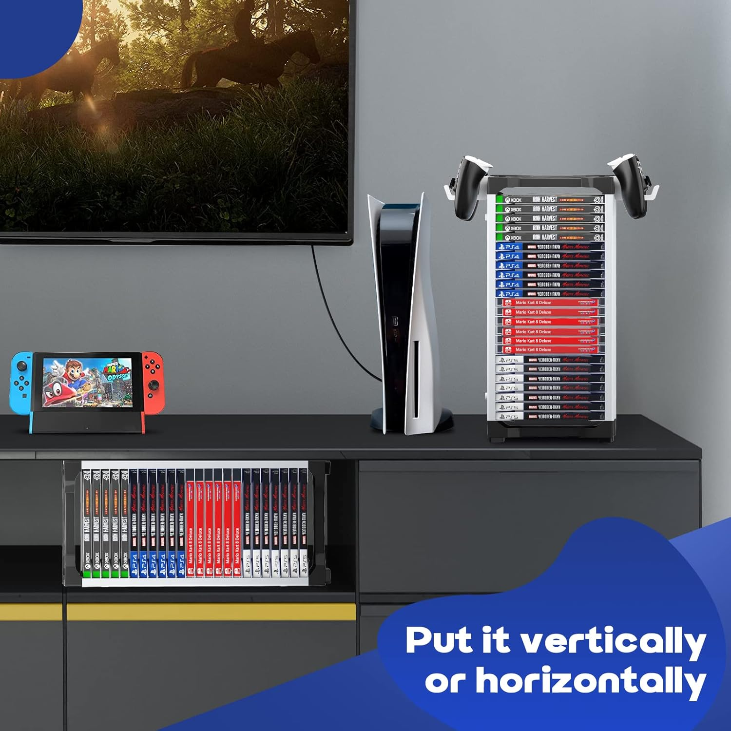 Nargos Video Game Storage Tower for PS5/ PS4/ PS3/ PS2/ Xbox One/Xbox 360 and Xbox Series X/S/Wii/Switch/Switch 2 Game Cases, DVD and Blu-Ray Disks Organizer (23 PCS) image number 5