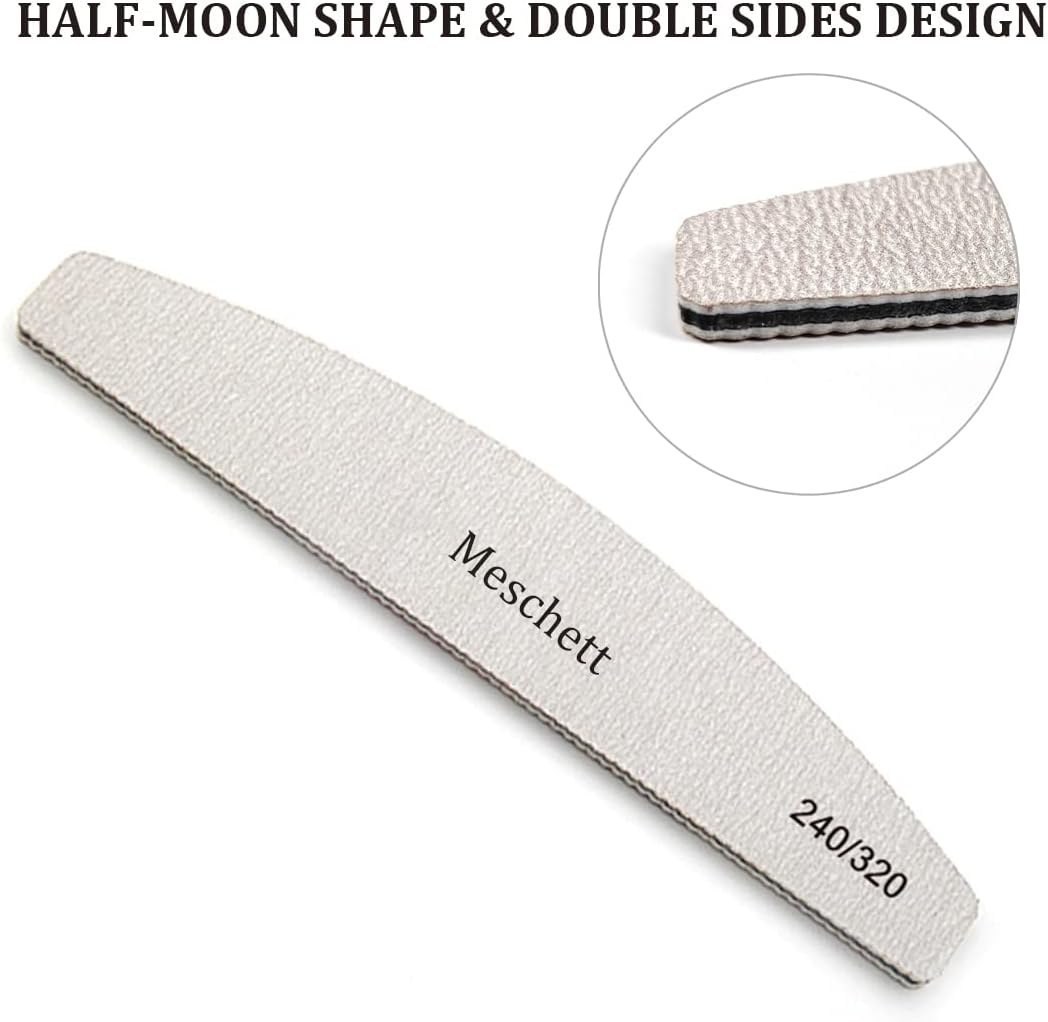 10 PCS Half Moon Nail Files,240/320 Professional Grit Nail File Reusable Double Sided Emery Boards Nail File Manicure Tools for Acrylic,Natural,Gel Nails - Black-240/320 Grit image number 3