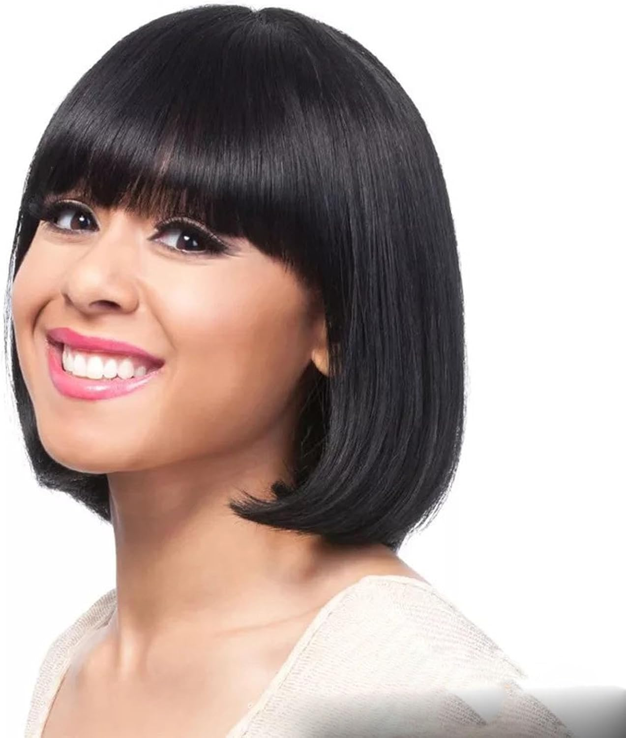 HREDZEO Black Wig Black Short Women, Black Wig Short Straight Wigs Straight Fringe Wigs Short Hair Wig Women for Carnival Cosplay Party image number 5