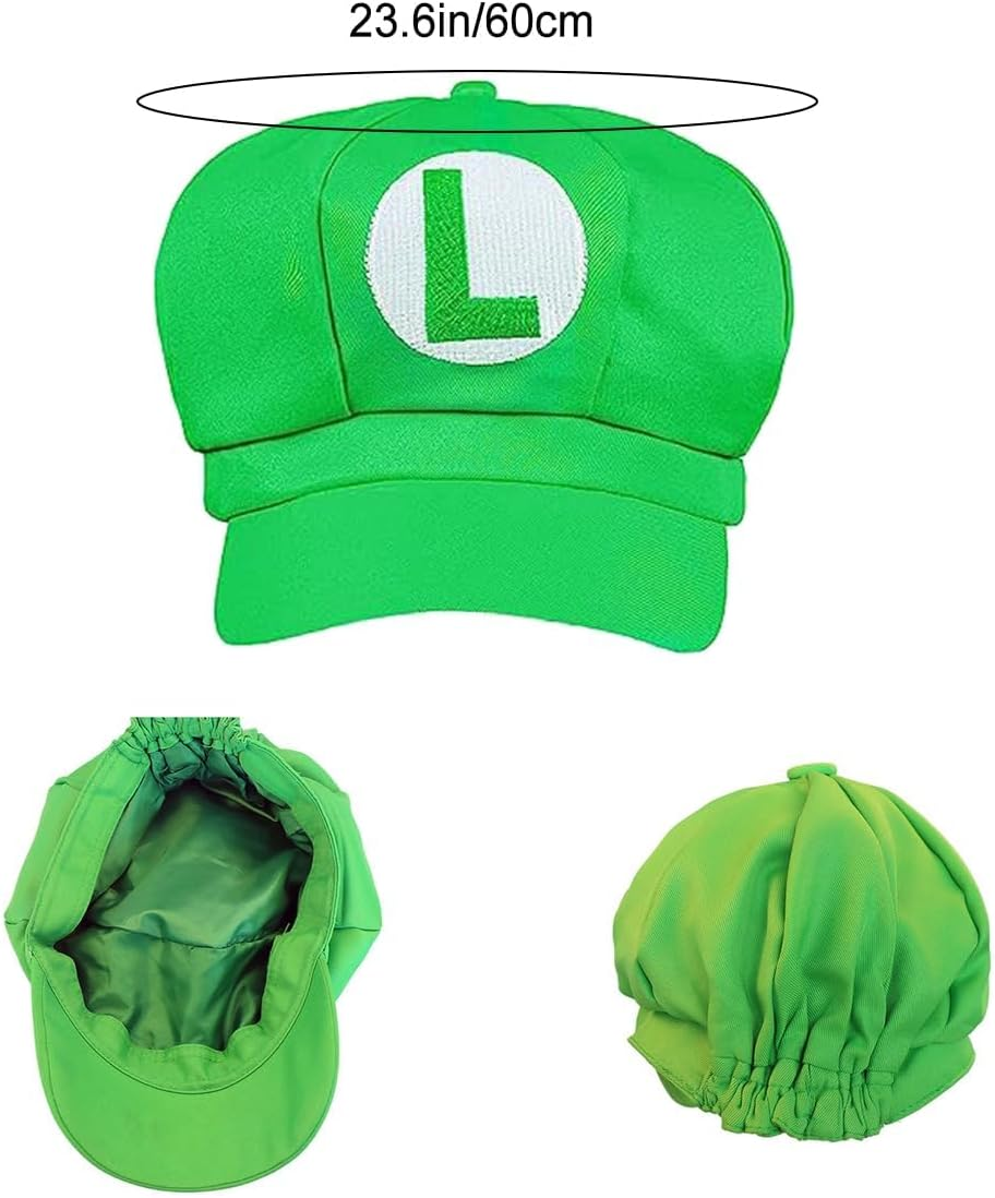 Super Brothers Costume Adult Accessories Set with Cosplay Hat,Gloves,Buttons,Strap,Beard,For Halloween Cosplay - Green image number 5