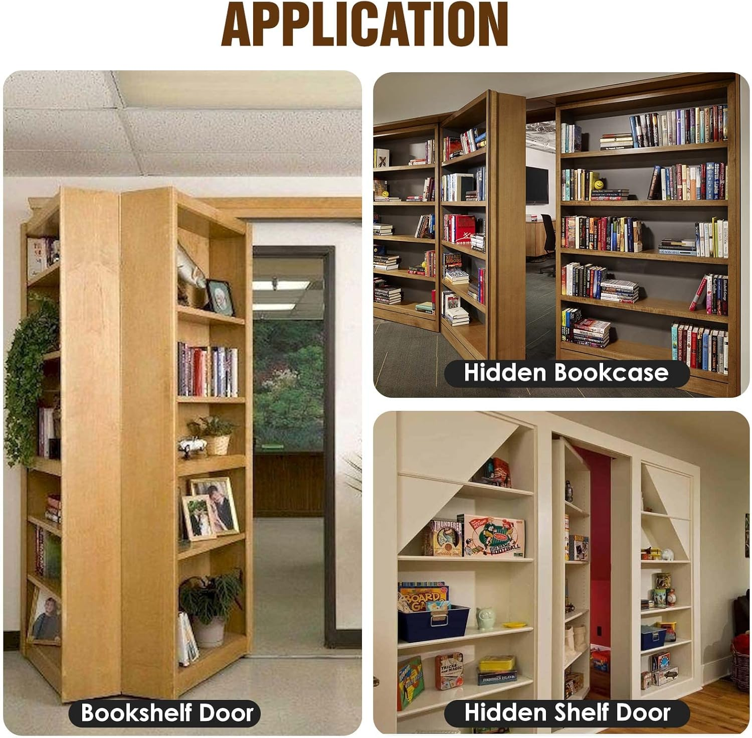 Door Pivot Hinges,Invisible Pivot Hinge System with Door Ball Catch Hardware for Max 200 Lb Heavy Duty Wood Doors & Hidden Door Bookcase & Secret Door (Type I (2PCS)) image number 2