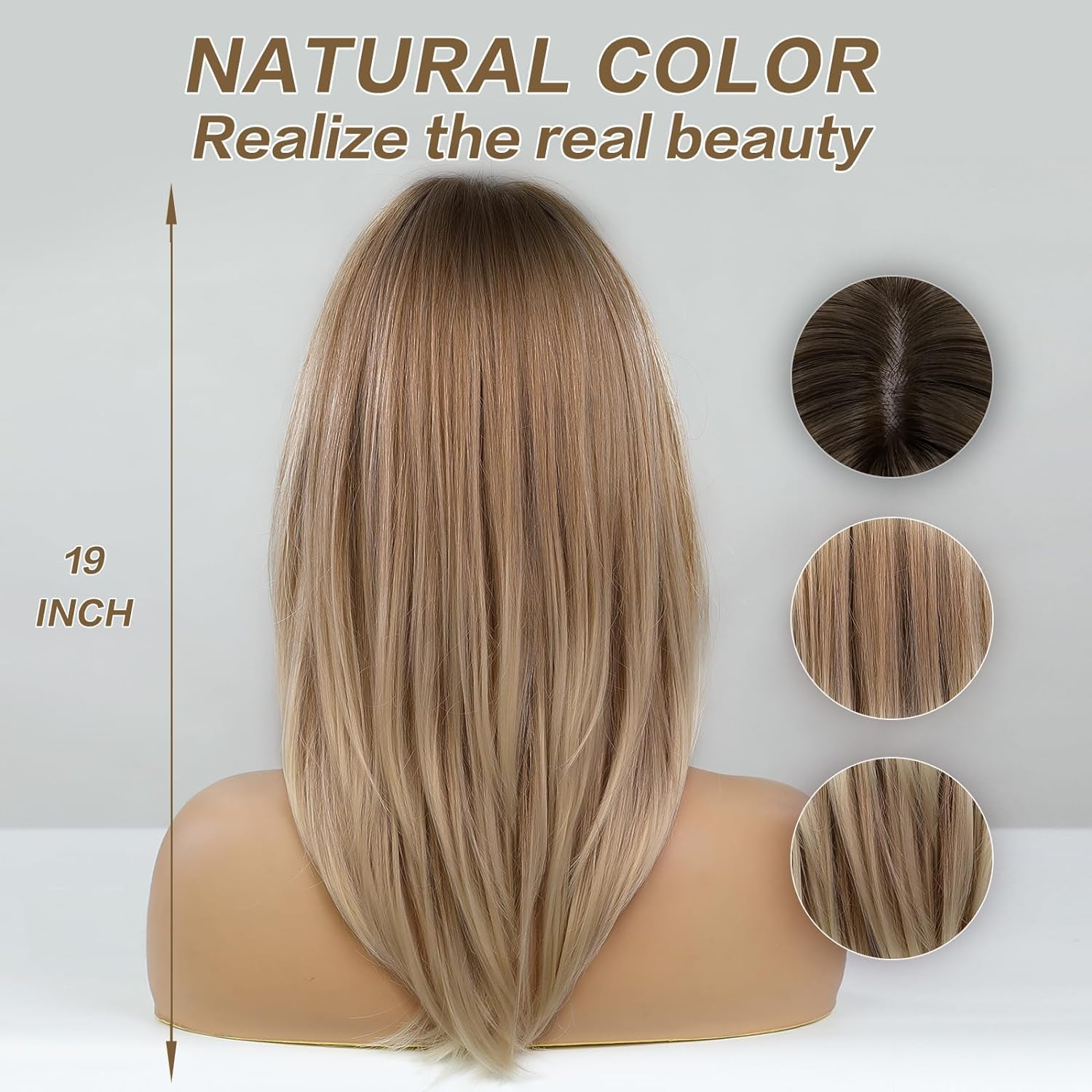 Long Layered Wigs 19 Inch Ombre Brown to Blonde with Dark Roots Synthetic Wig Hair Wigs for Women Party Wig