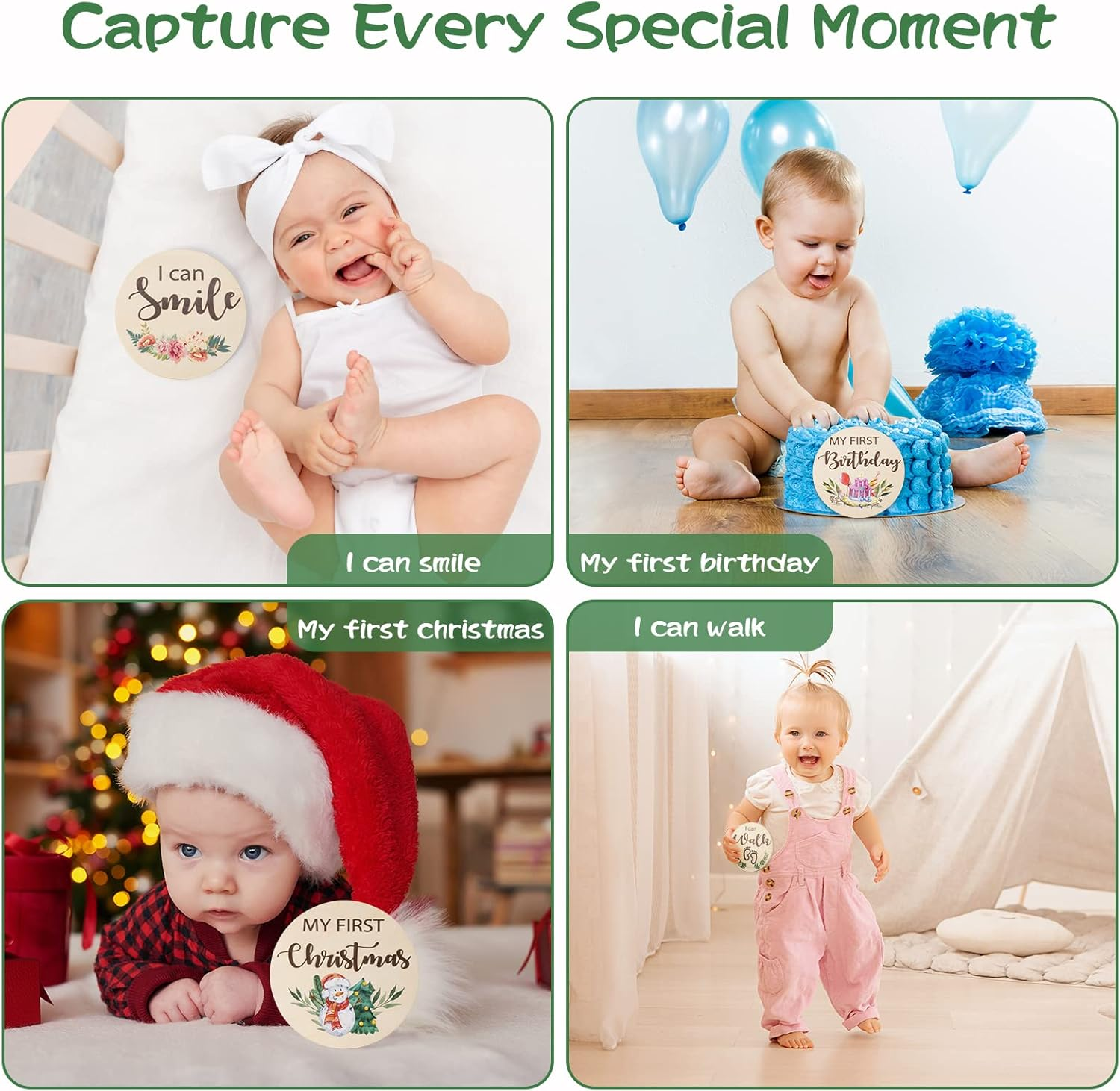 Baby Monthly Milestone Cards Sign - 10 Double Sided Marker Wooden Circles Discs Newborn Photography Prop, Pregnancy Journey Birth Announcement Sign Baby Boy and Girl Gift Sets image number 3