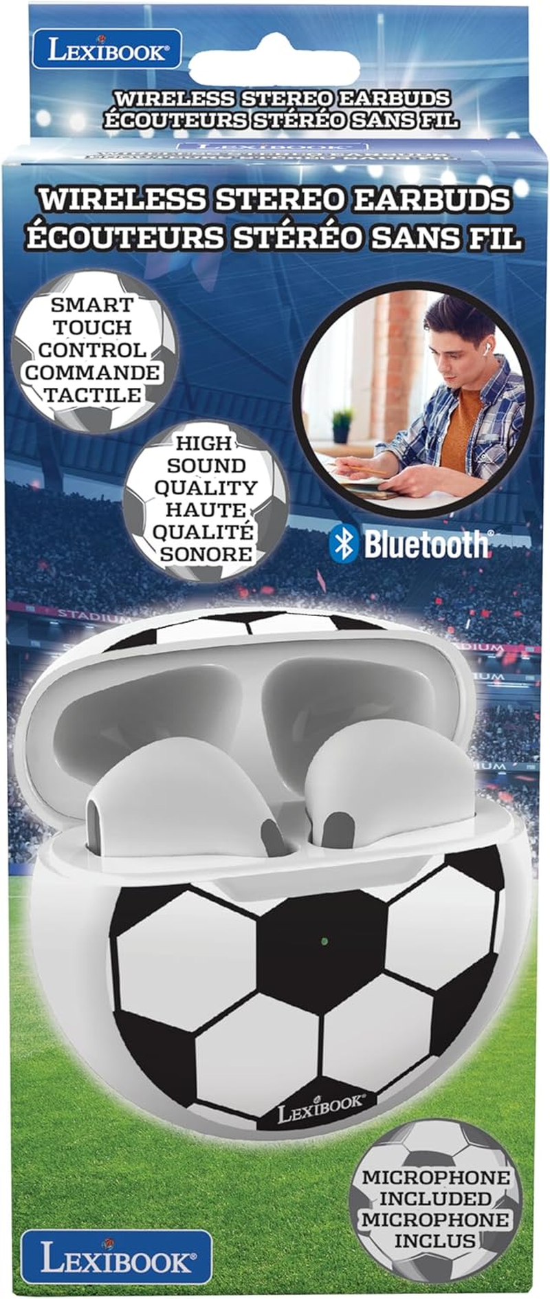 Lexibook Football Bluetooth Earbuds with Charging Storage Case image number 4