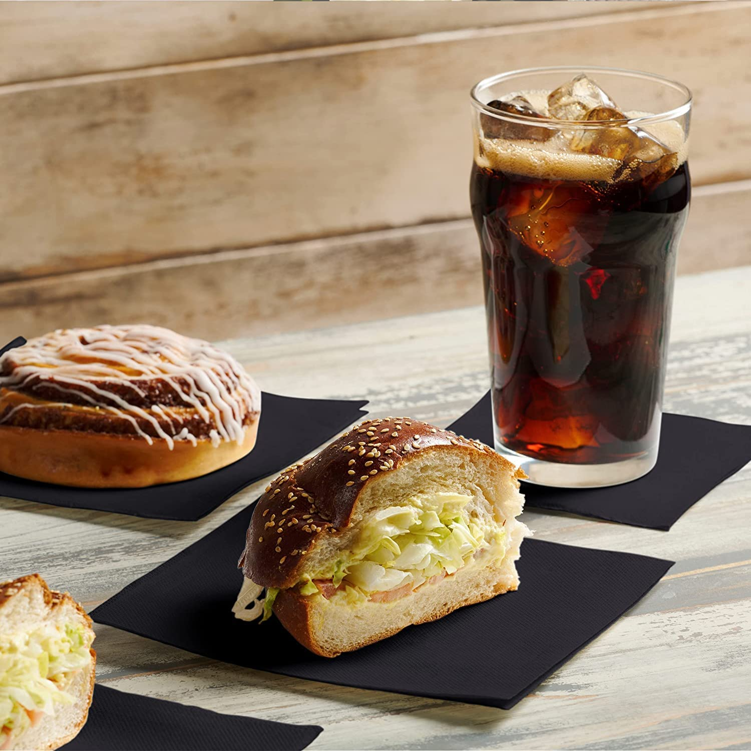 JEBBLAS Cocktail Napkins Disposable Beverage Bar Napkins Black Linen-Like Square Napkins Party or Wedding 8Inch X 8Inch (150 Count, Black) image number 2