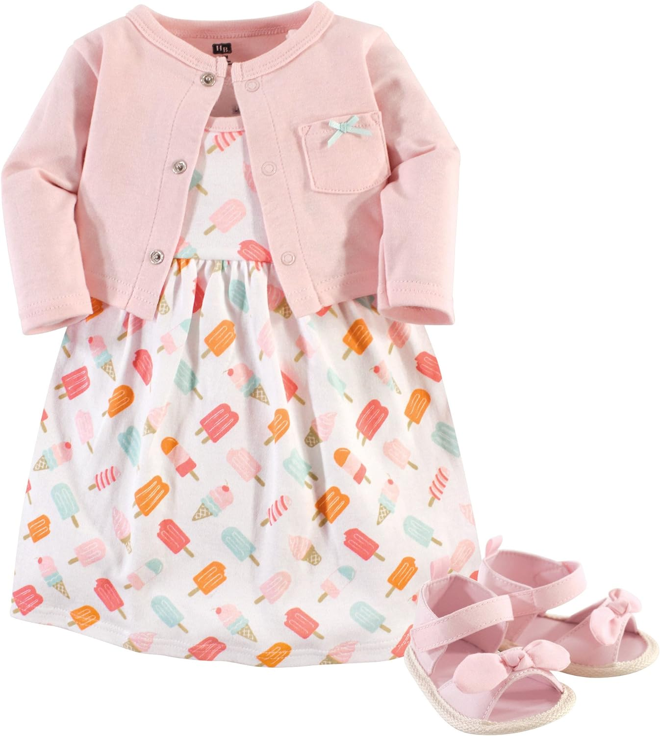 Hudson Baby Girls' Cotton Dress, Cardigan and Shoe Set image number 4