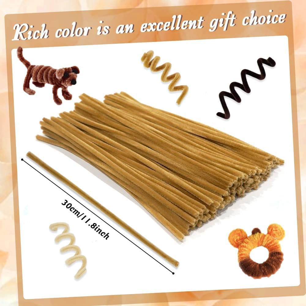 620 Pieces Pipe Cleaners Set, 600 Pcs Brown Chenille Stems with 20 Pcs Flower Stems, Craft Supplies Bulk for DIY Art and Craft Projects Creative Wrapping Party Decorations(Brown Series) image number 6