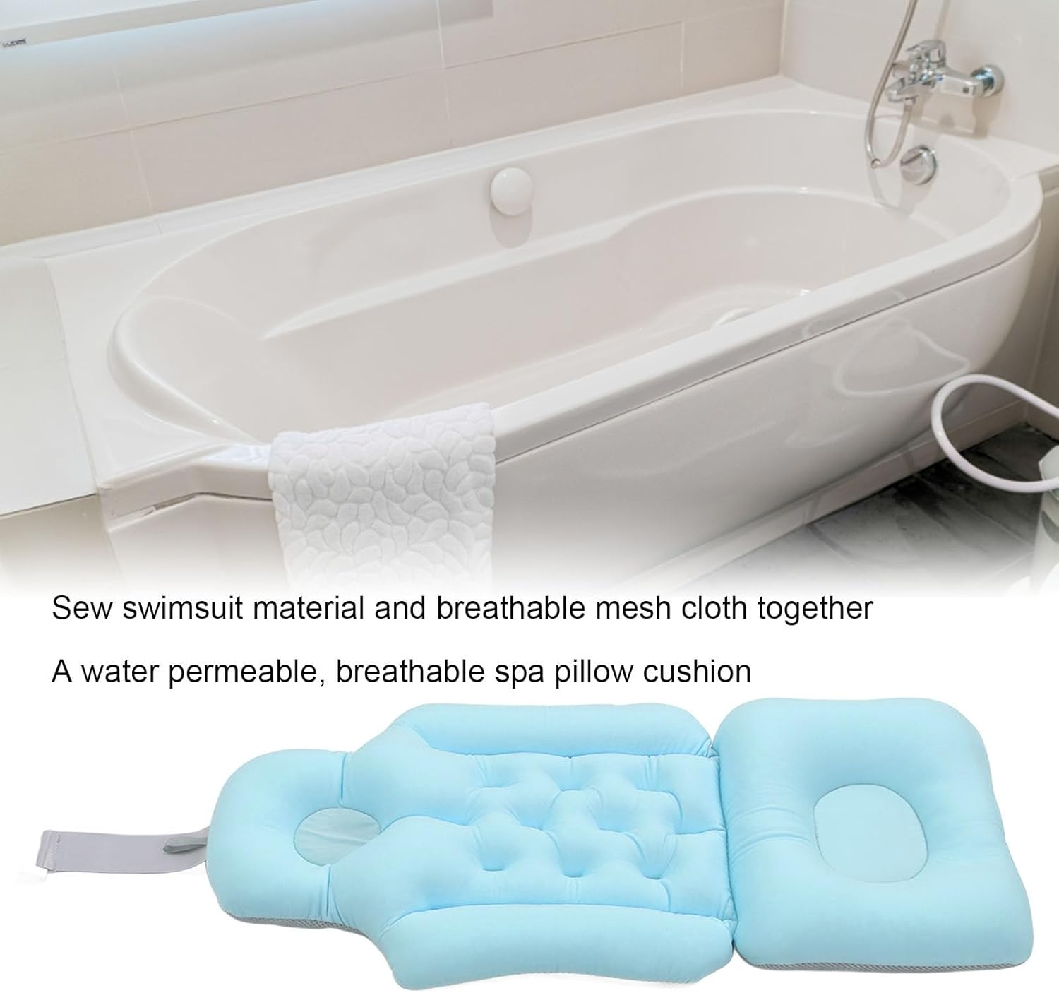 Full Body Bath Pillow, Soft Breathable Bathtub Cushion Headrest Back Support Non Slip Spa Bathtub Pillow Mattress for Head Neck Shoulder and Back Rest Support, 31.1X13.8 X3.1Inch (Blue) image number 1
