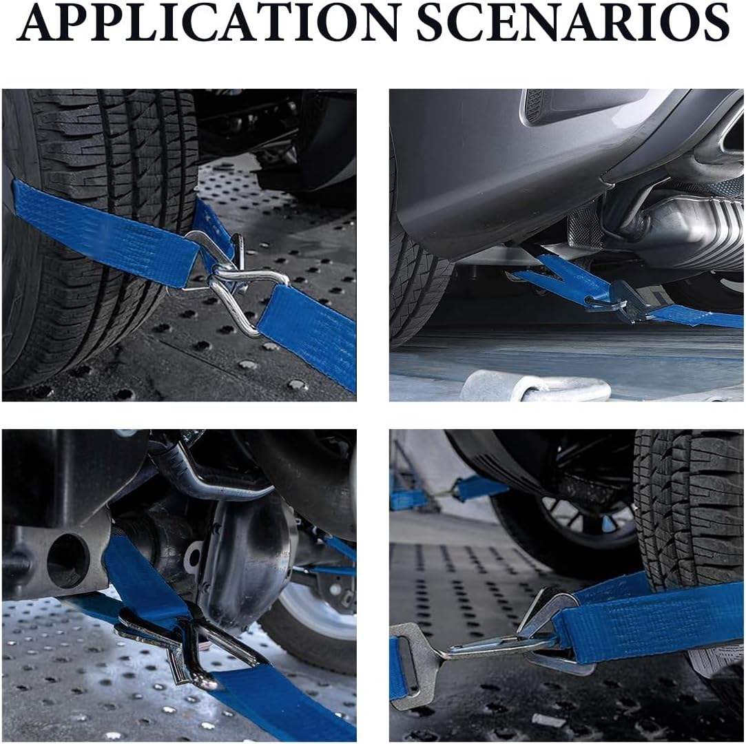 DXNQ 2" &times; 29" Premium Axle Tie down Strap with D Rings, Heavy Duty Axle Strap with Protective Sleeve Working Load Limit 6614 Lbs, High Tension Axle Strap for Securing Car Transport (Blue) image number 1