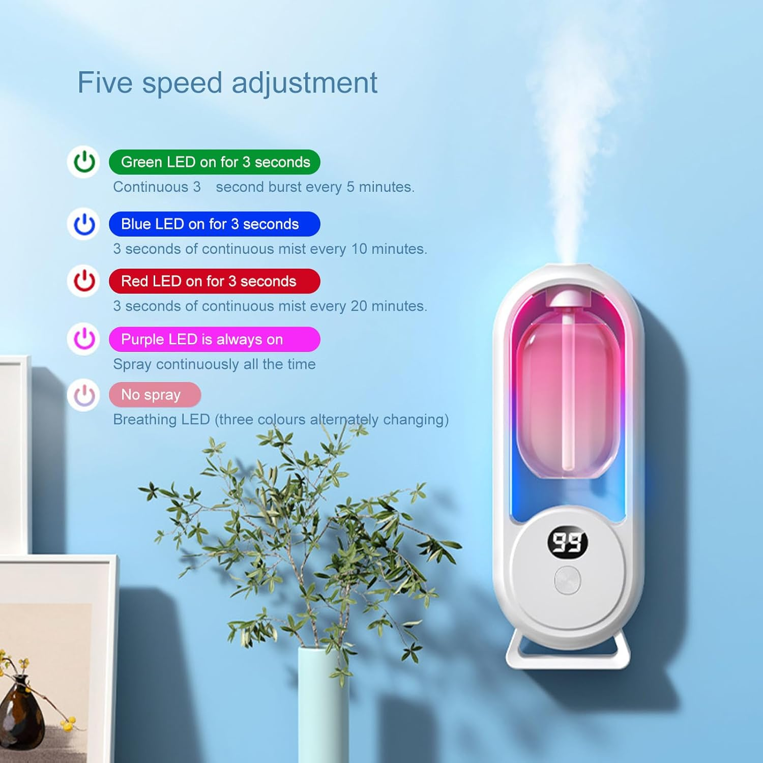 Gernie Wall Mounted Essential Oil Diffuser, Automatic Aromatherapy Diffuser, Air Freshener Spray Dispenser, Automatic Fragrance Dispenser for Home, Office, Car, Travel, Bathroom, Hotel image number 2