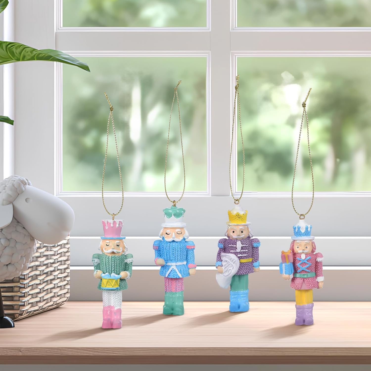 Healeved 4Pcs Colorful Resin Nutcracker Ornaments Figures Nutcracker Christmas Decorations for Holiday Home Tree Decoration image number 2